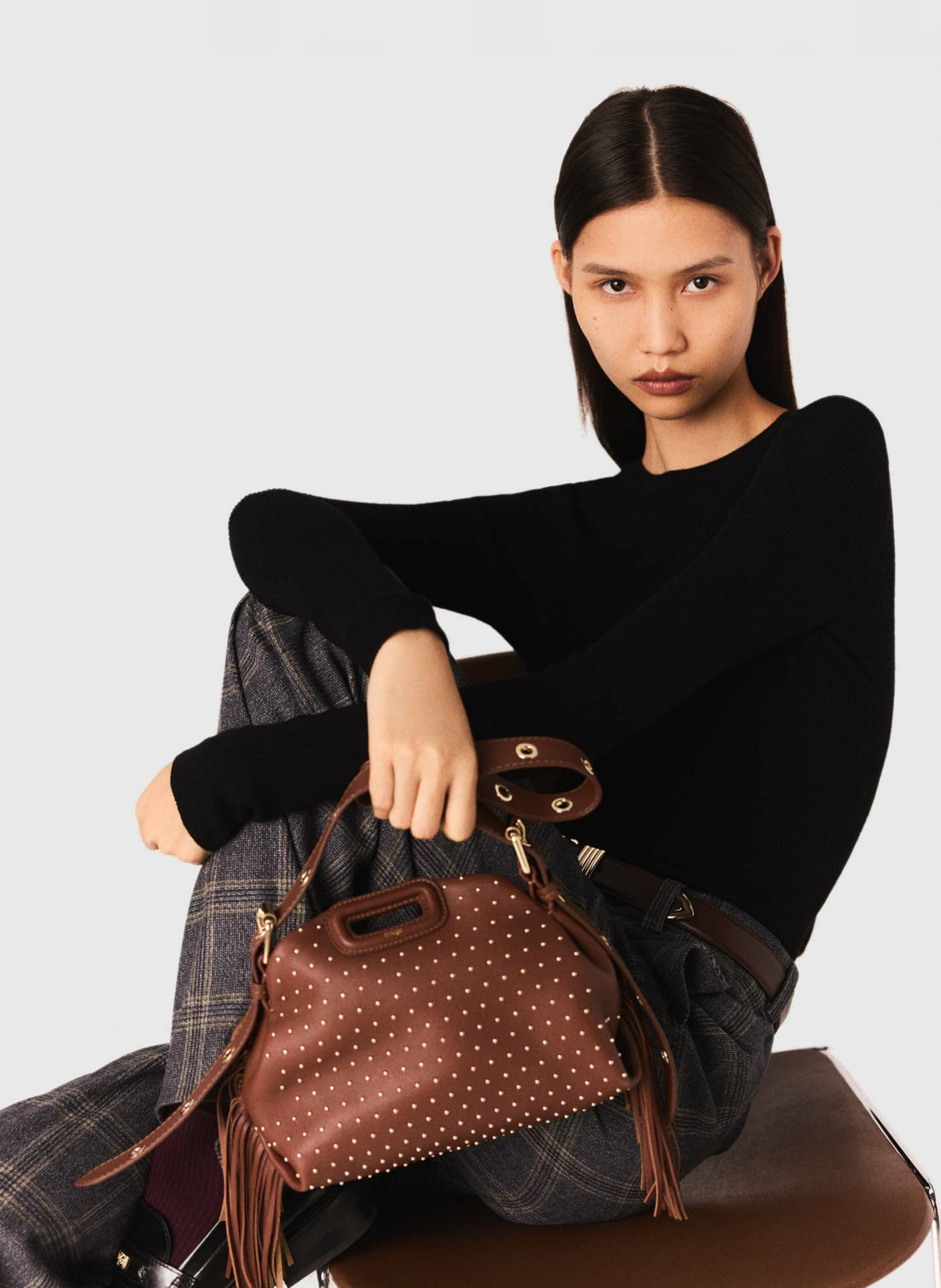 Pull col rond en laine mélangée MAJE Noir