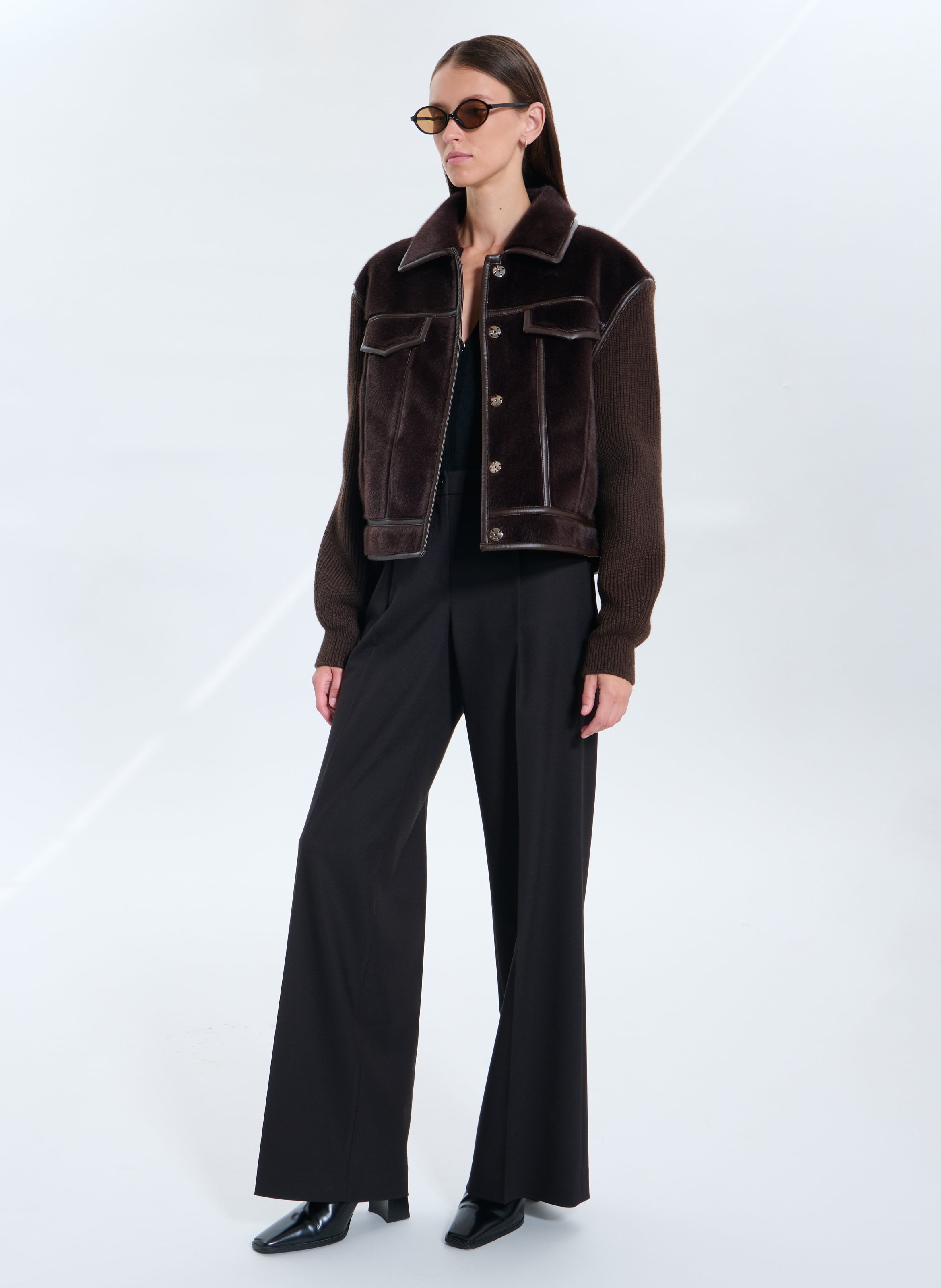Faux fur jacket with classic collar ZAPA Brown