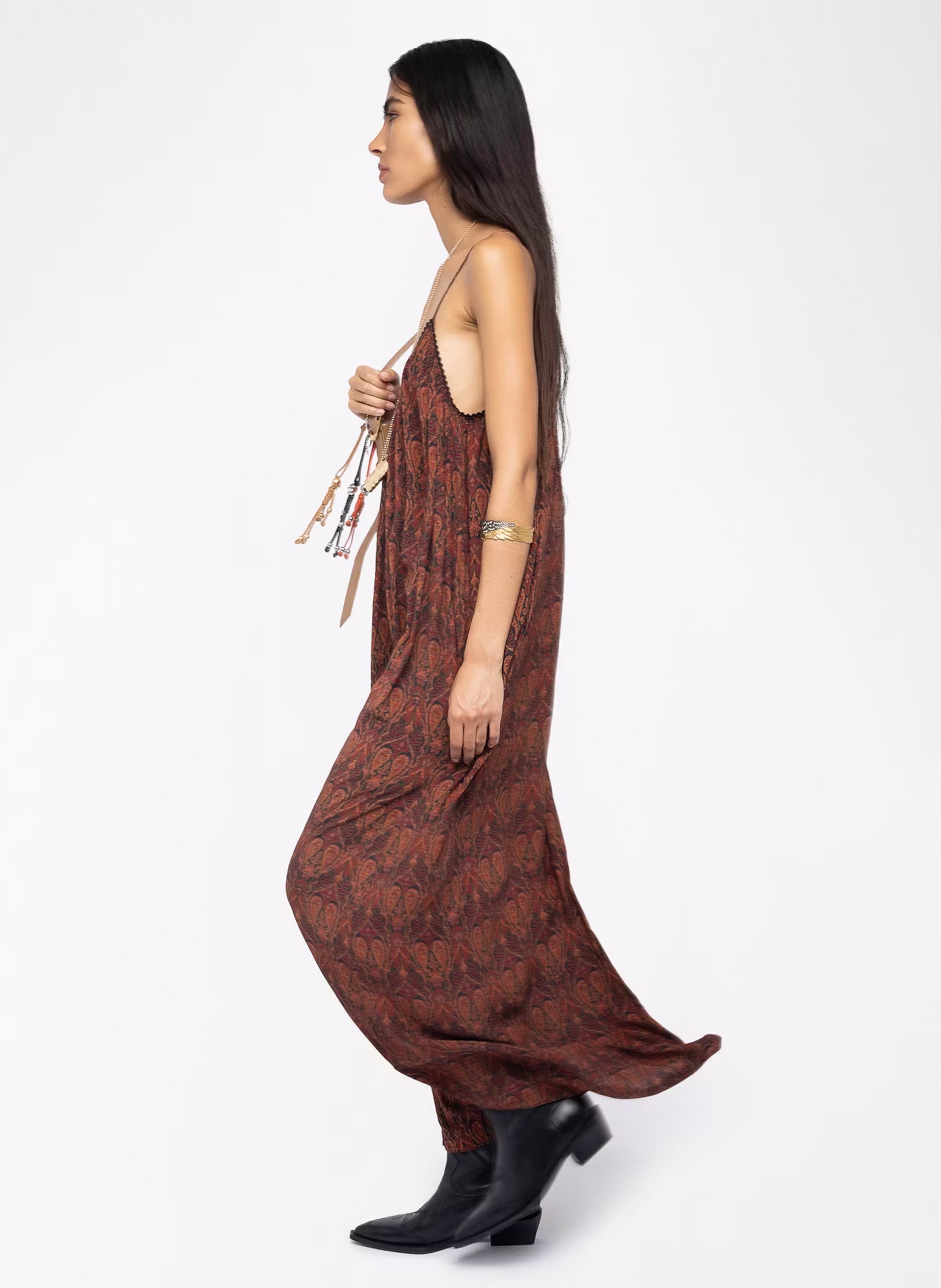 Abito lungo stampato scollo a V ZADIG&VOLTAIRE Nero