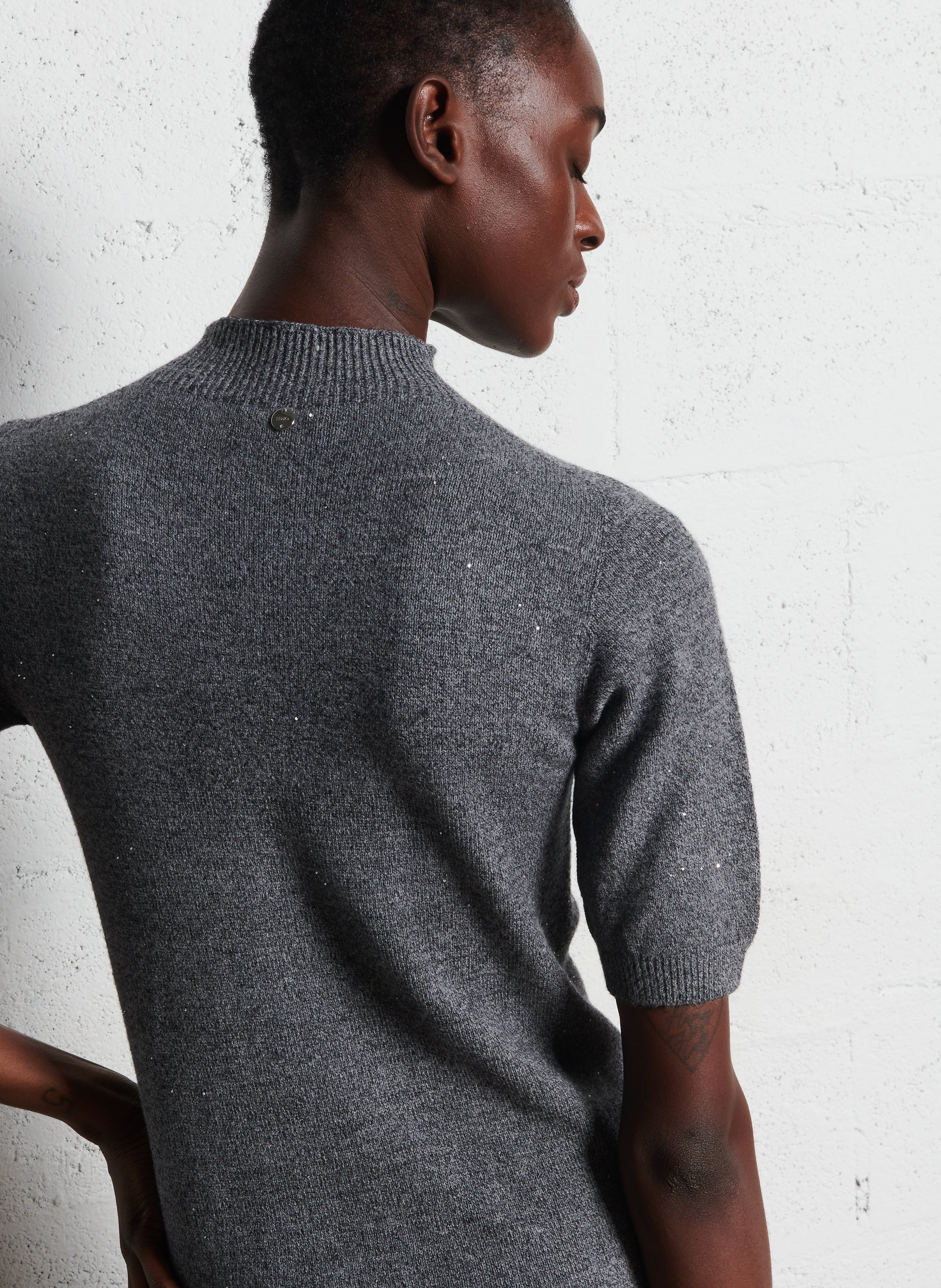 Pull col rond à strass LIU JO Gris