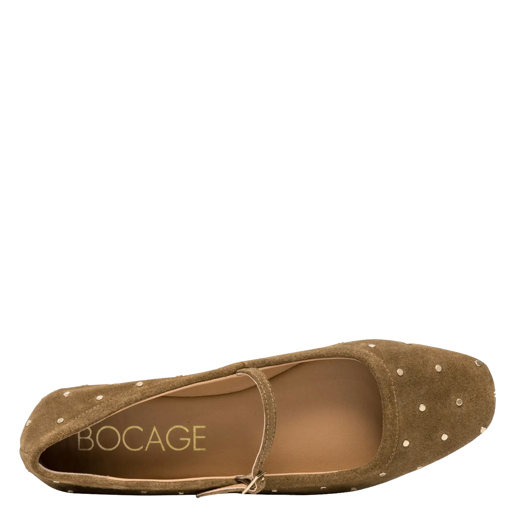 Studded suede leather ballet flats BOCAGE Brown