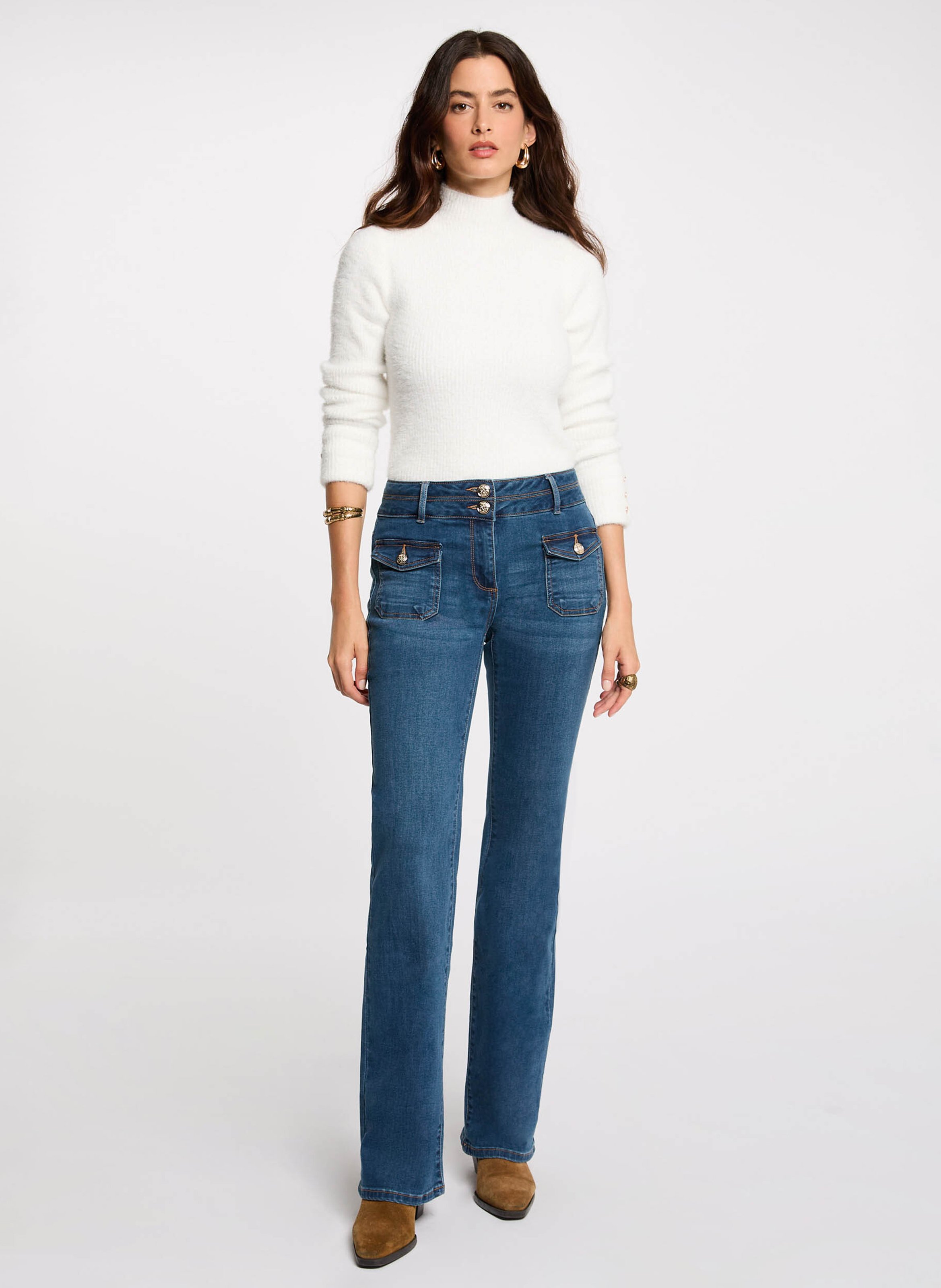 Cotton-blend bootcut jeans MORGAN Blue