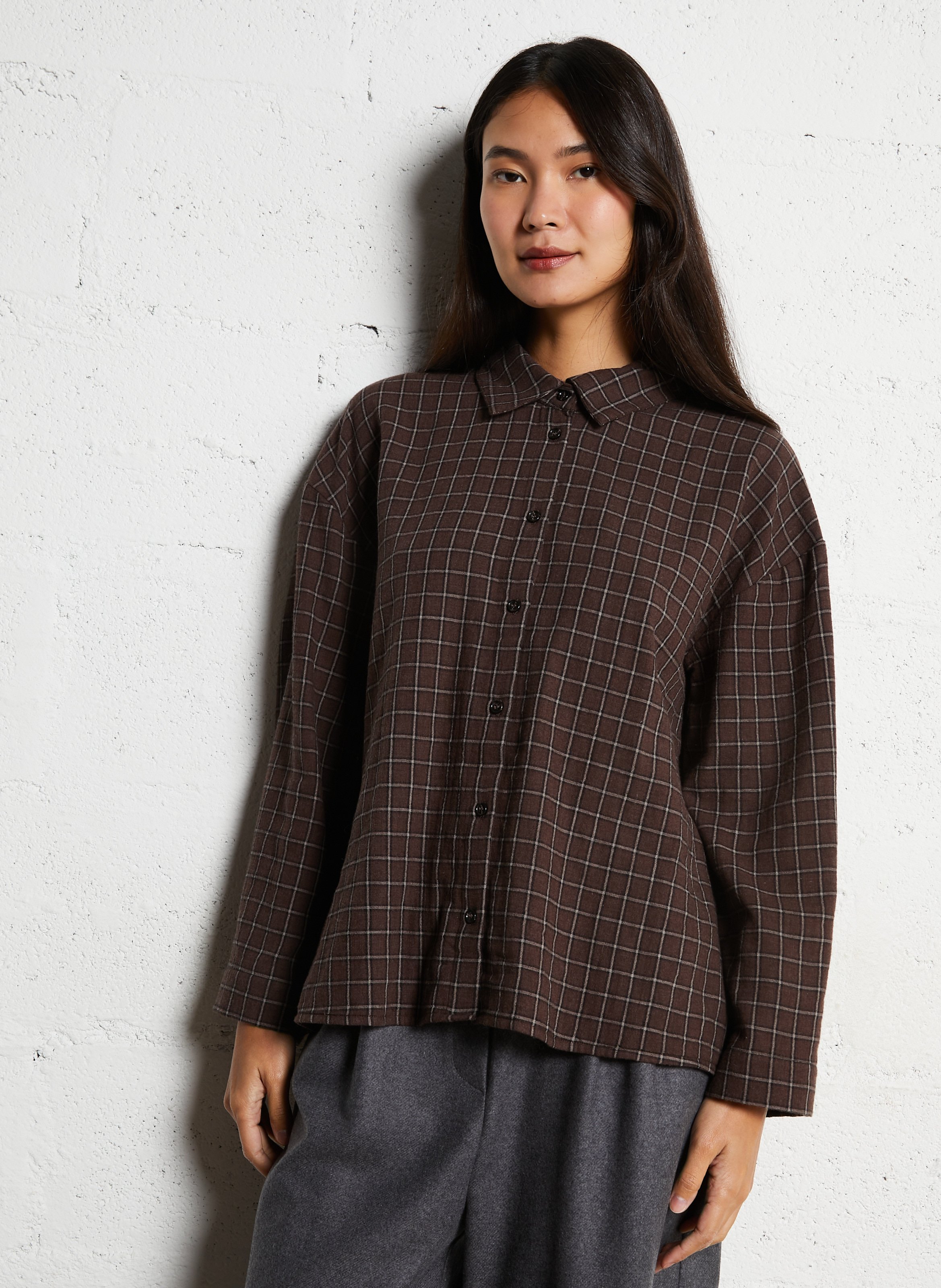 Chemise oversize col classique en coton HOD PARIS Marron