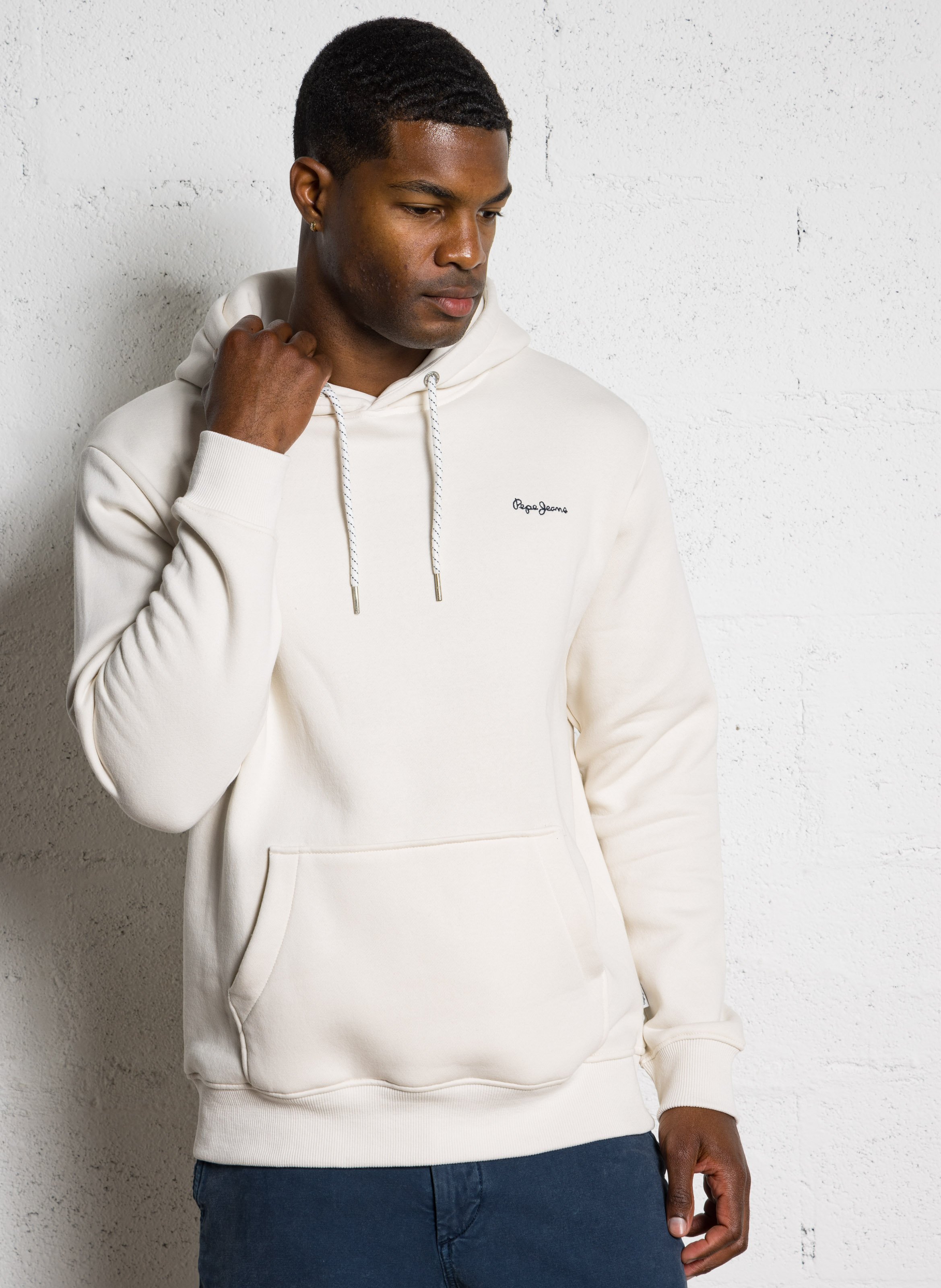 Straight embroidered cotton-blend hoodie PEPE JEANS Beige