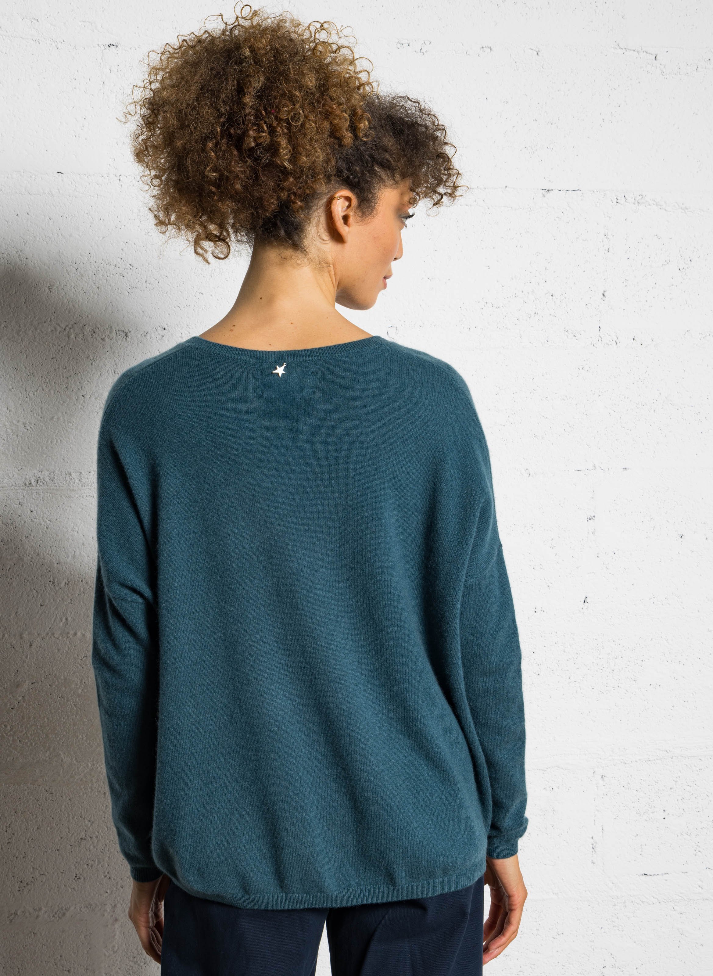 Pull col v en cachemire  SUD EXPRESS Bleu