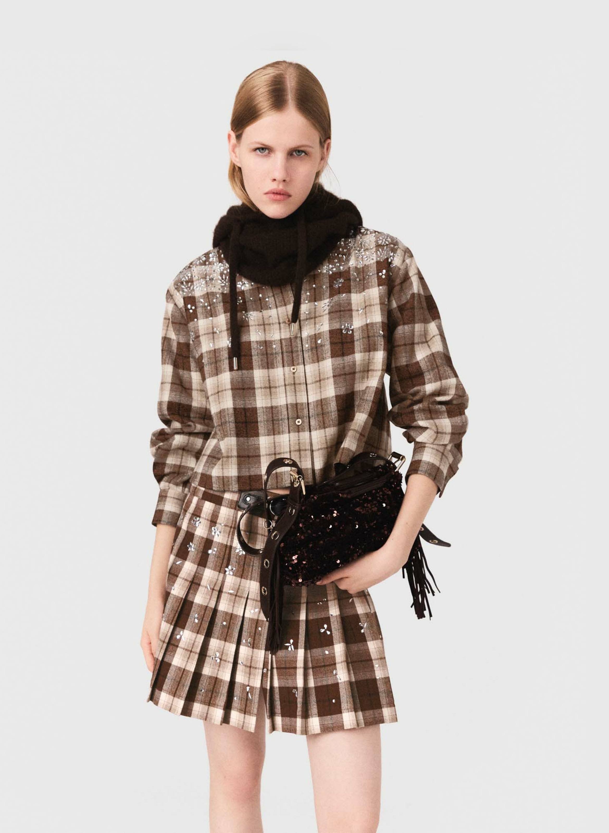 Chemise col classique en coton mélangé MAJE Marron