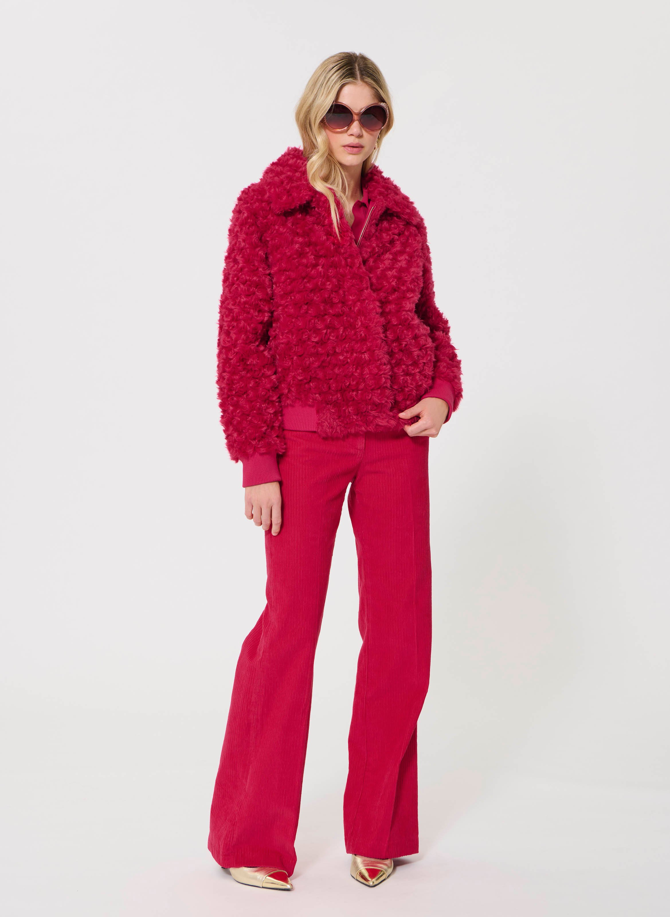 Pantaloni a zampa in velluto a coste TARA JARMON Rosso