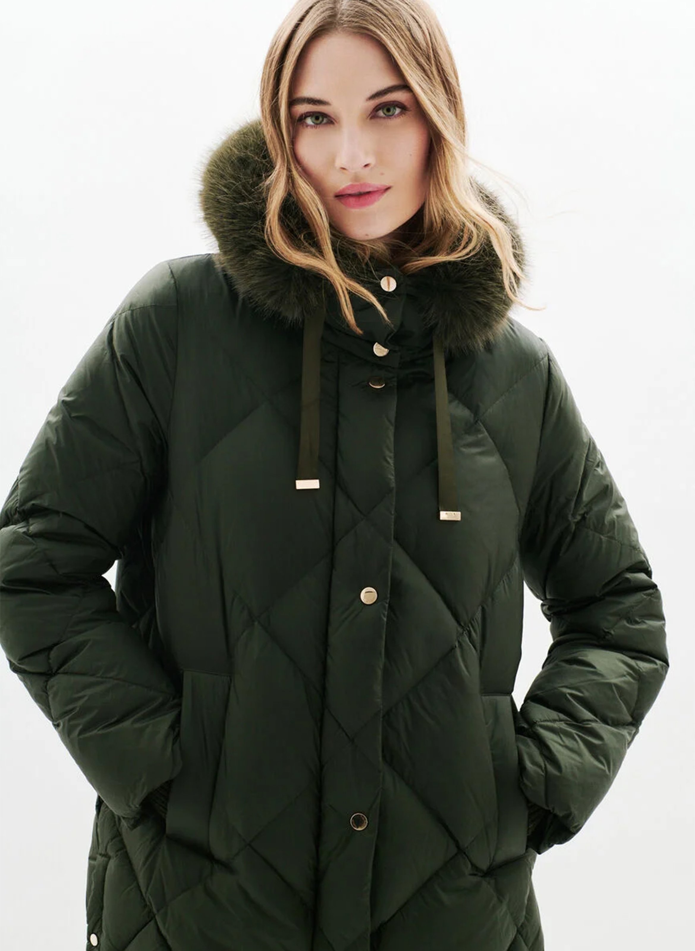 Oversized gewatteerde jas met opstaande kraag en capuchon CAROLL Groen