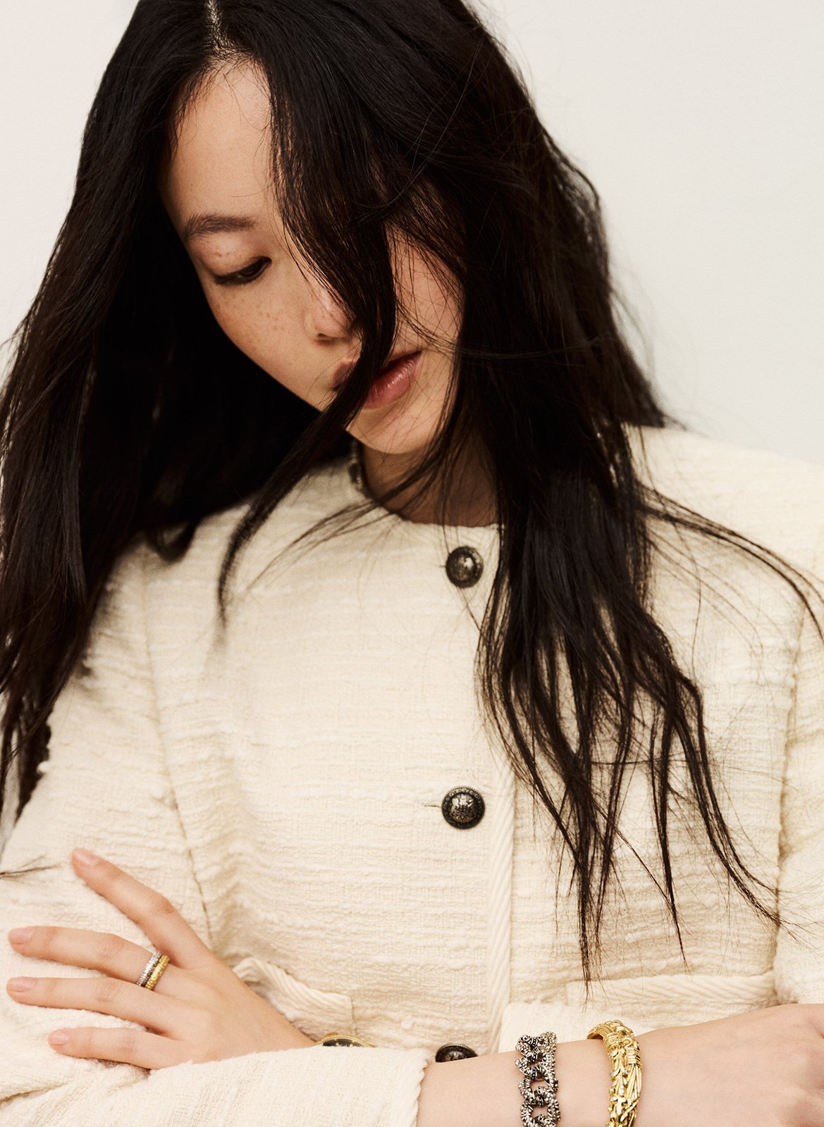 Veste droite col rond en coton mélangé BA&SH Beige