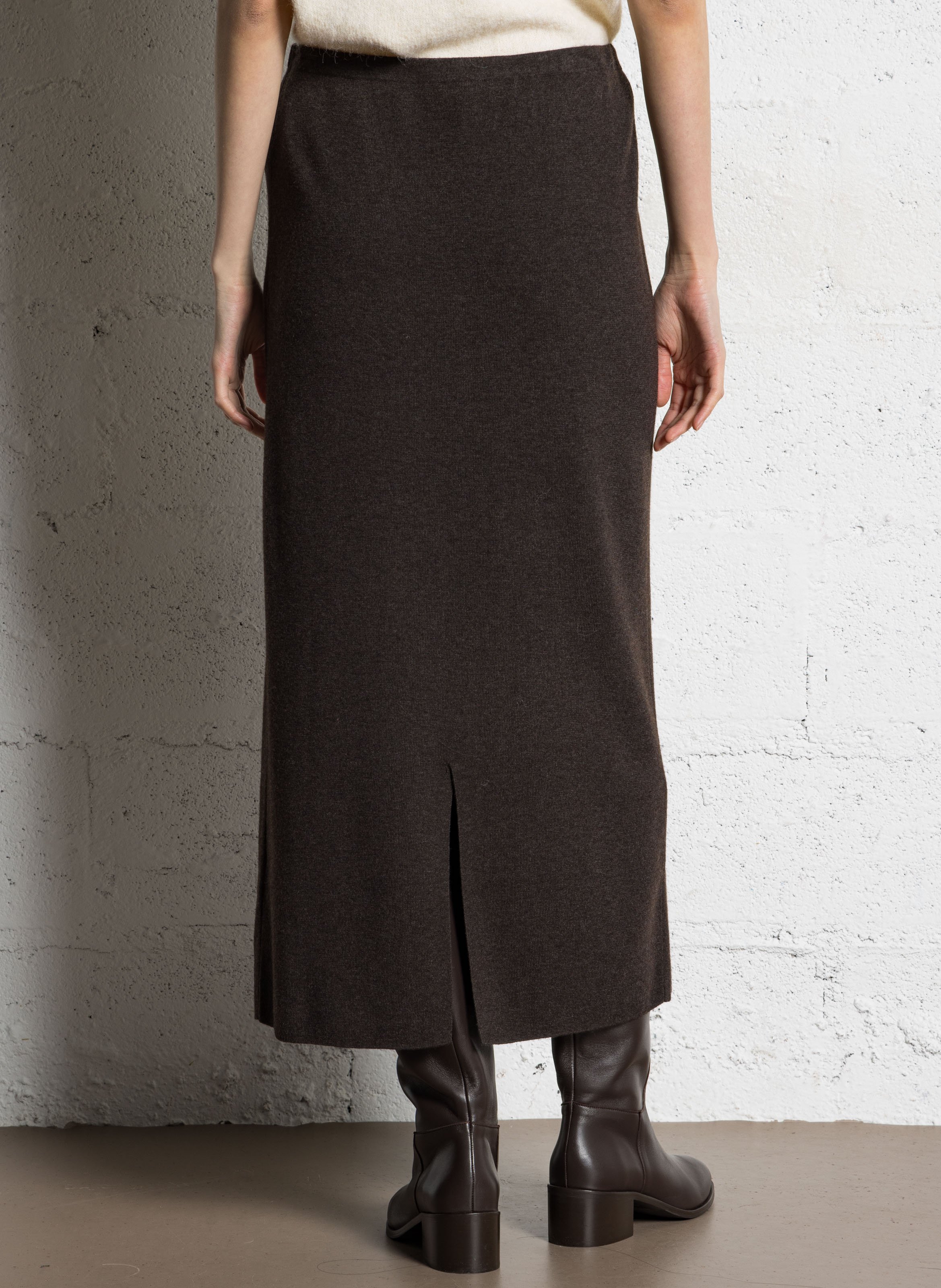 Jupe midi droite en maille MAISON 123 Marron