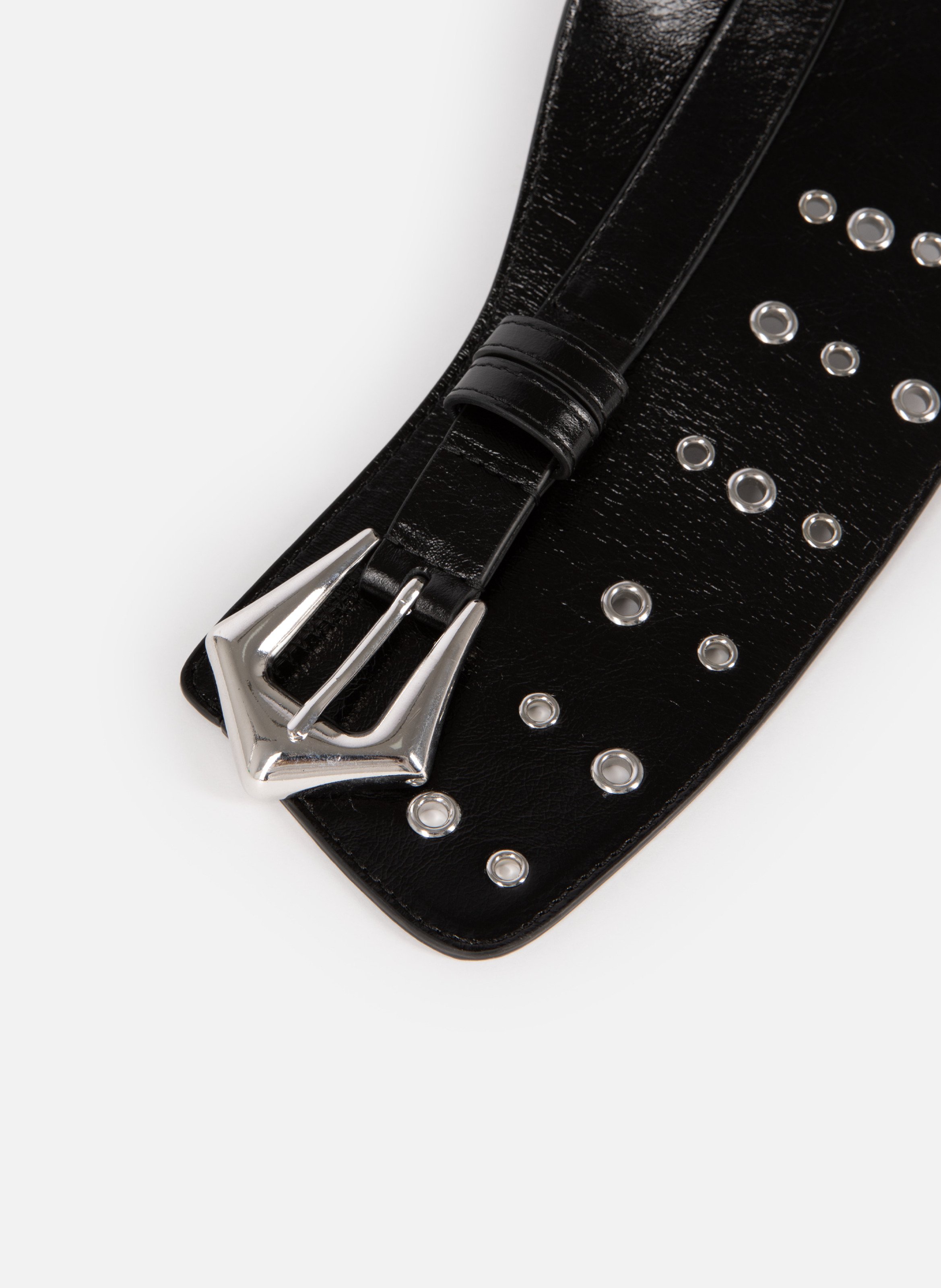 Corset leather belt with eyelets THE KOOPLES Black