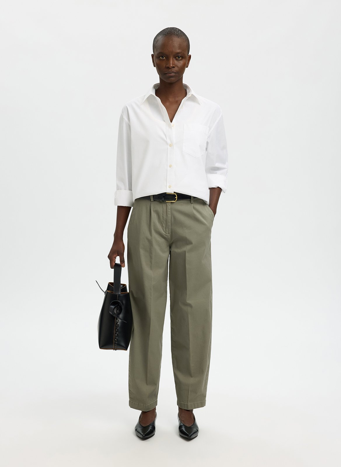 Gerade geschnittene Hose aus Bio-Baumwoll-Mix SELECTED Grau