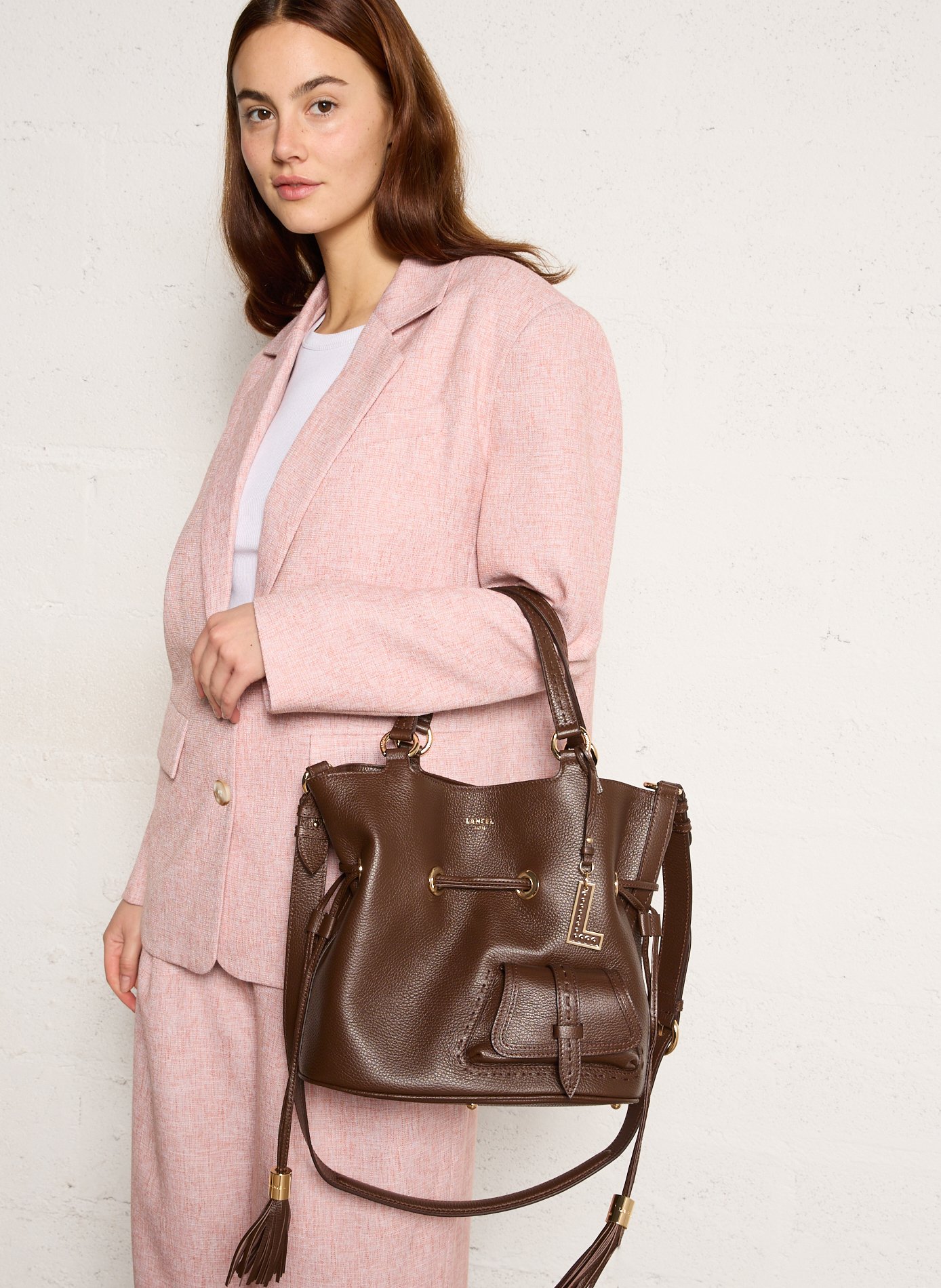 Buideltas van gekorreld leer LANCEL Bruin