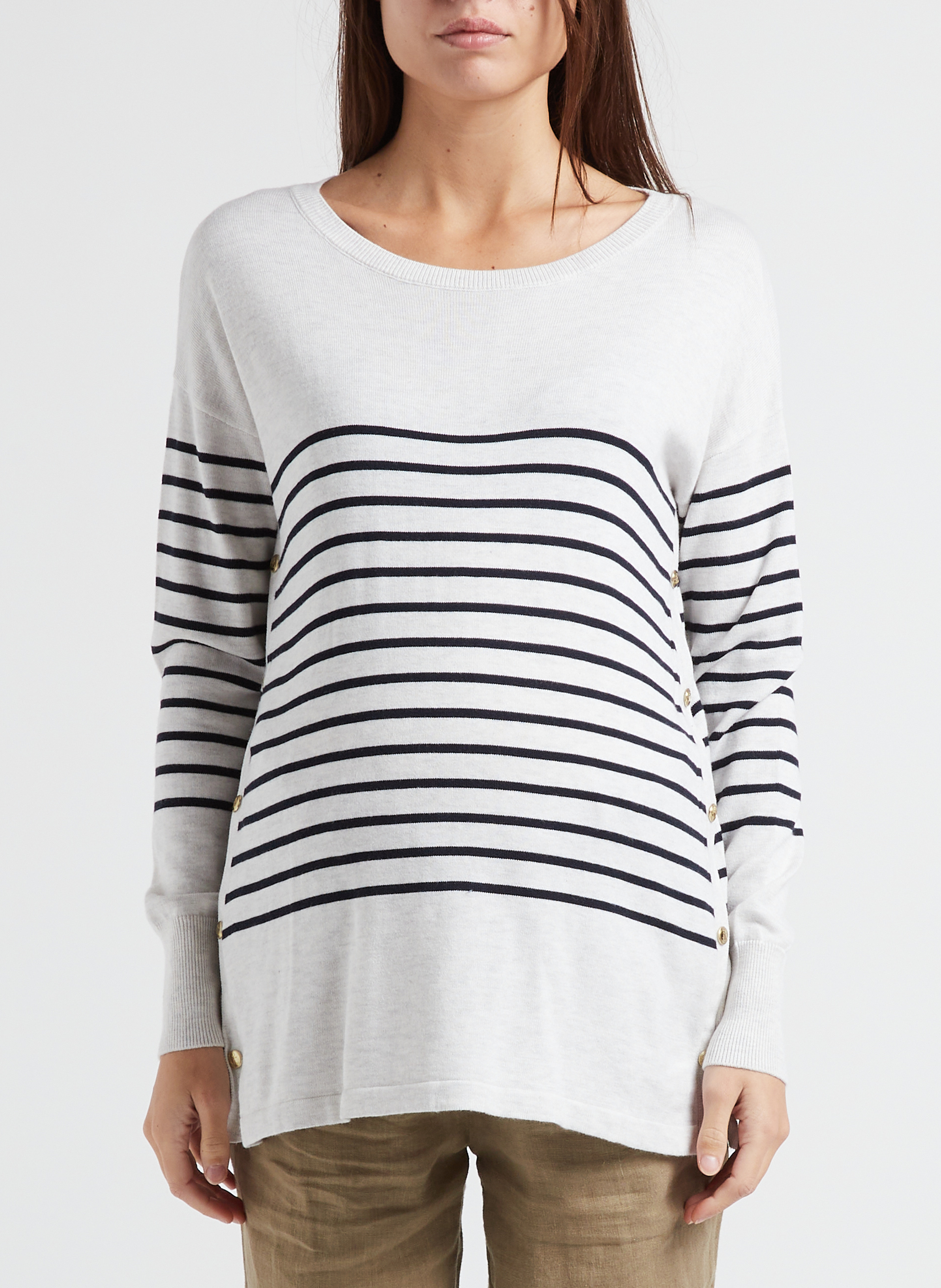 Pull col rond rayé de grossesse en coton mélangé  SERAPHINE Rayé