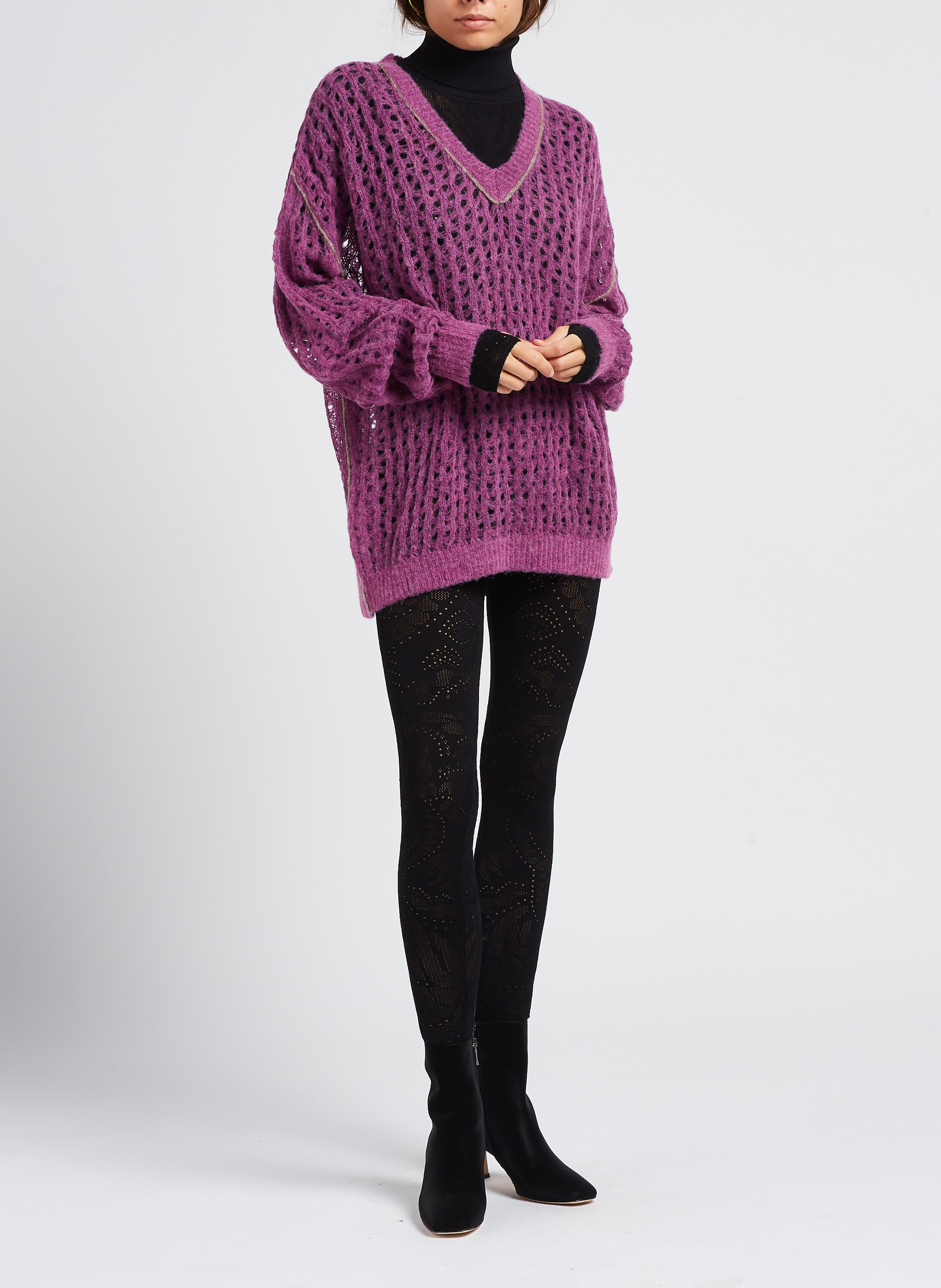 Pullover mit V-Ausschnitt aus Netzgewebe MES DEMOISELLES Rosa