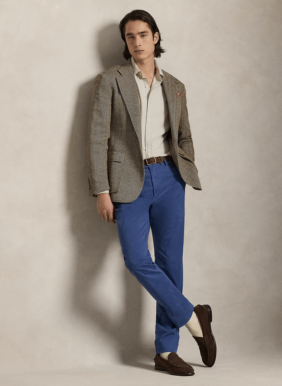 Chemise col classique manches contrastantes en coton POLO RALPH LAUREN Beige