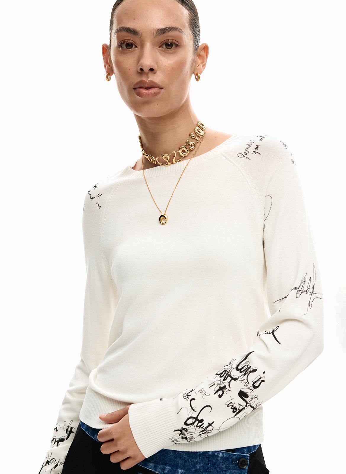 Tee-shirt col bateau droit imprimé DESIGUAL Blanc