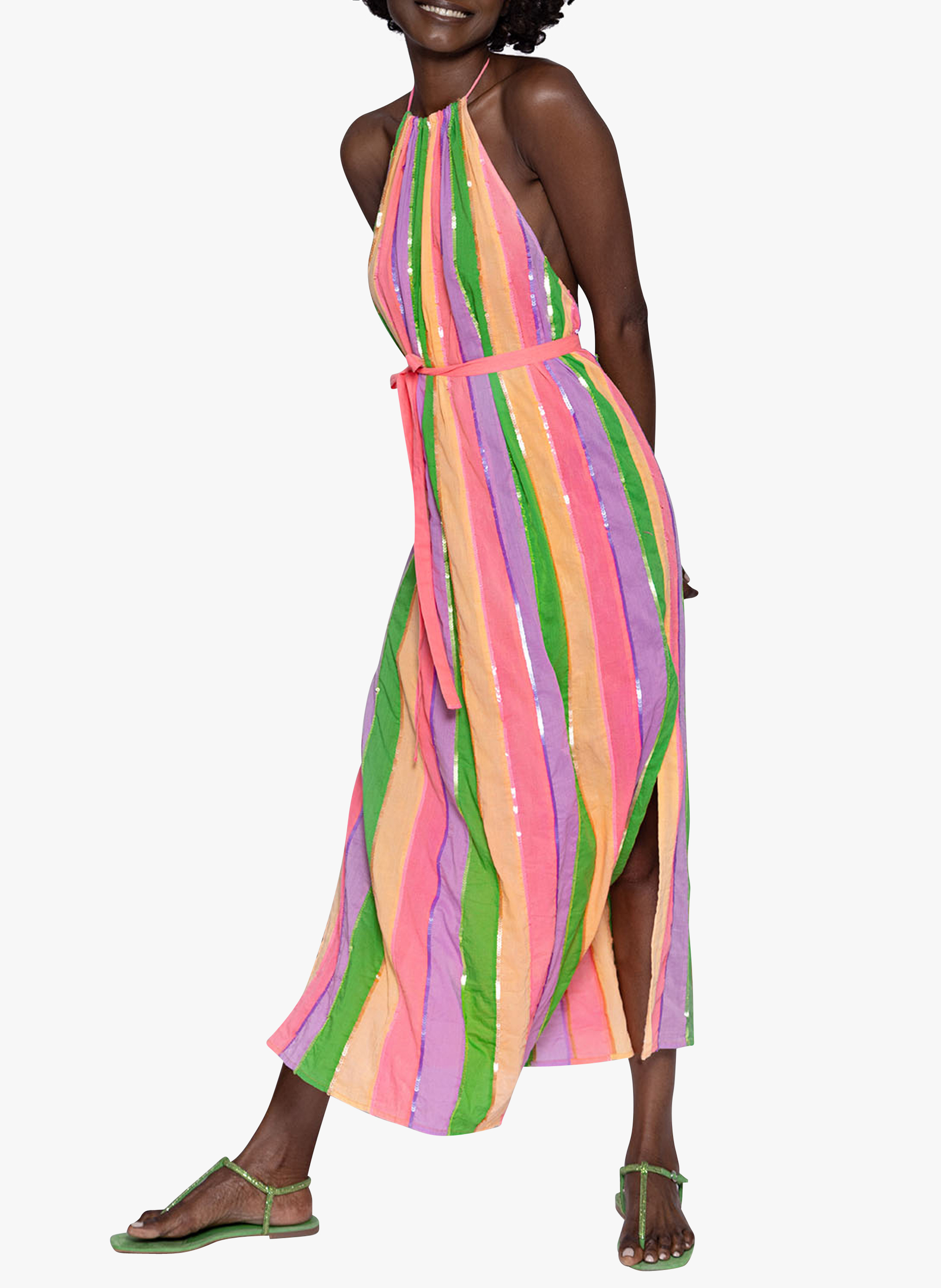 Robe midi col rond à rayures en coton  SUNDRESS Multicolore