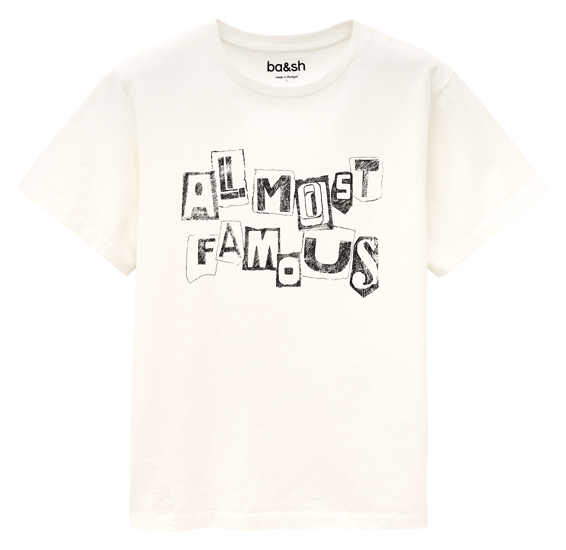 Tee-shirt droit col rond en coton sérigraphié BA&SH Beige