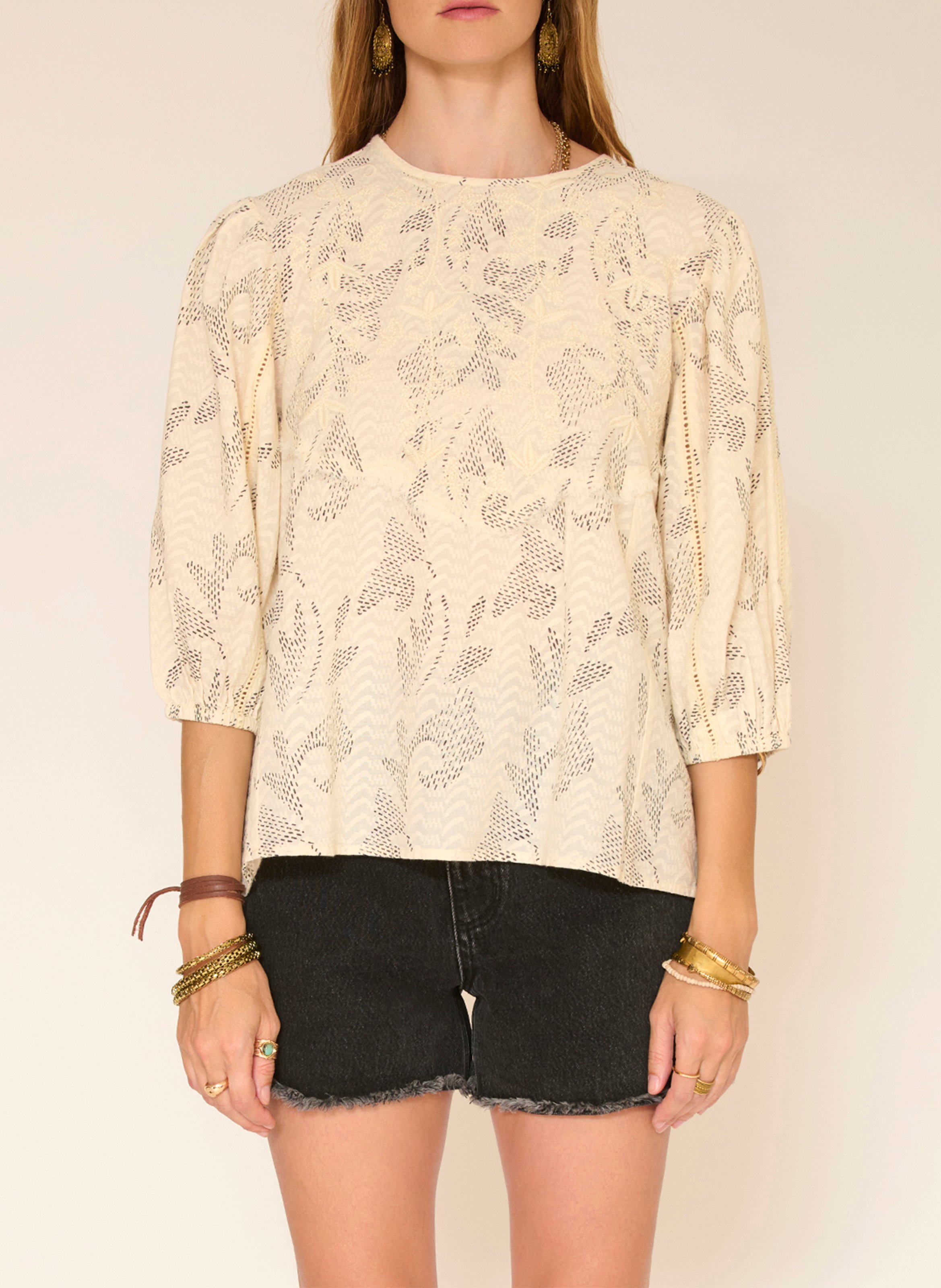 Katoenen blouse met ronde hals MKT Beige