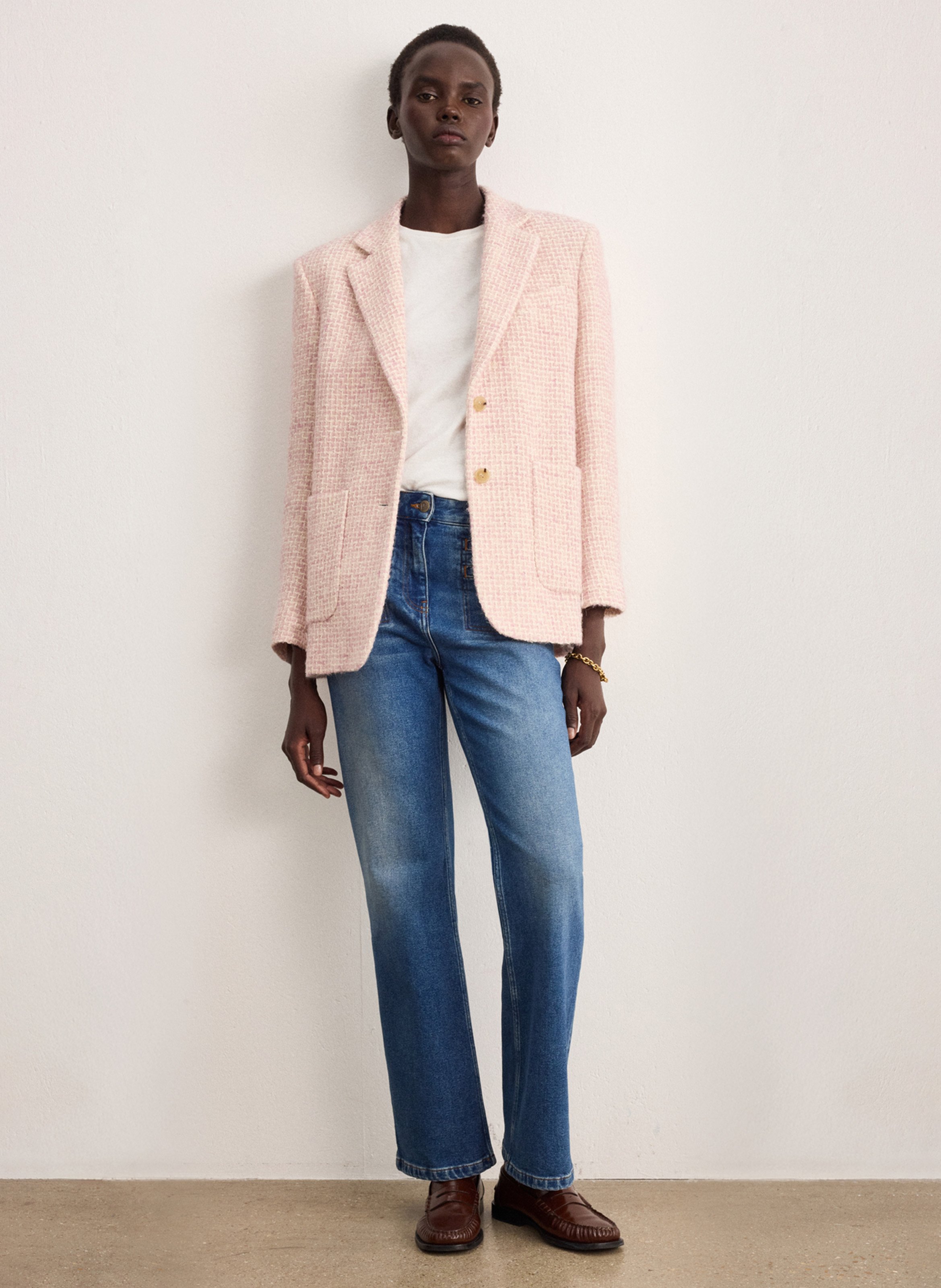 Veste tailleur droite en coton mélangé imprimé PABLO Rouge