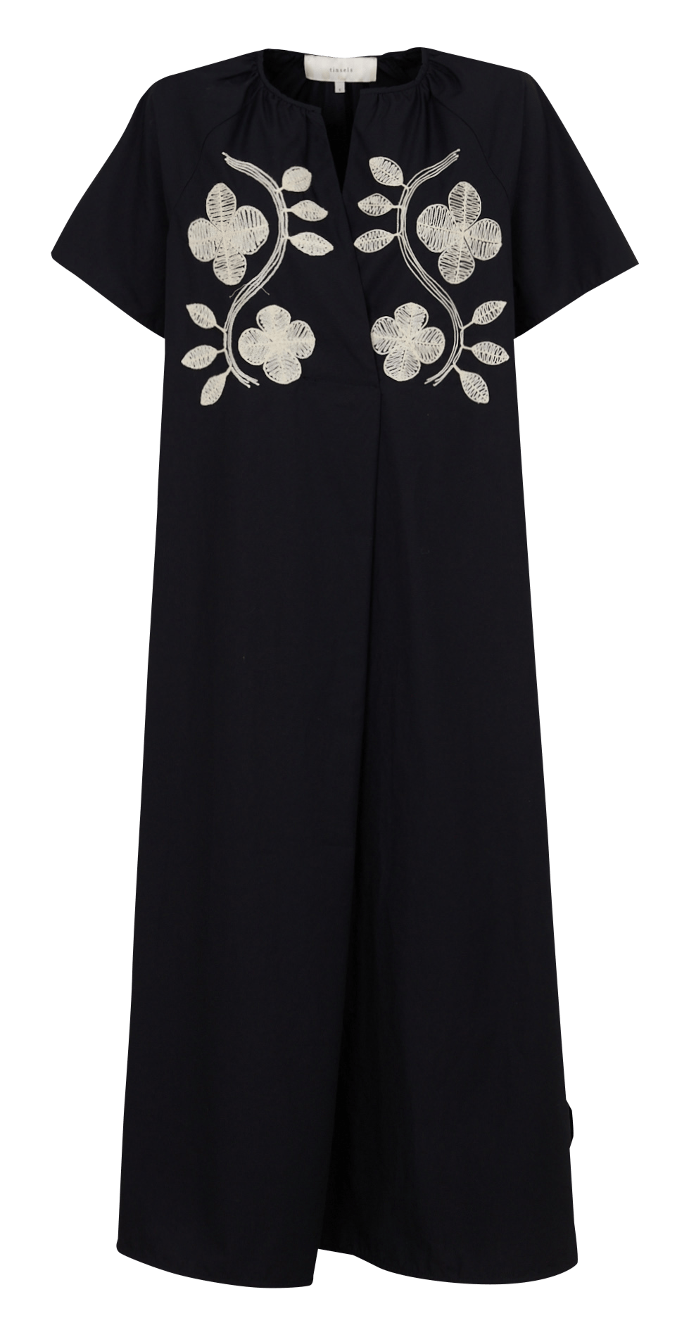 Long embroidered cotton dress TINSELS Black
