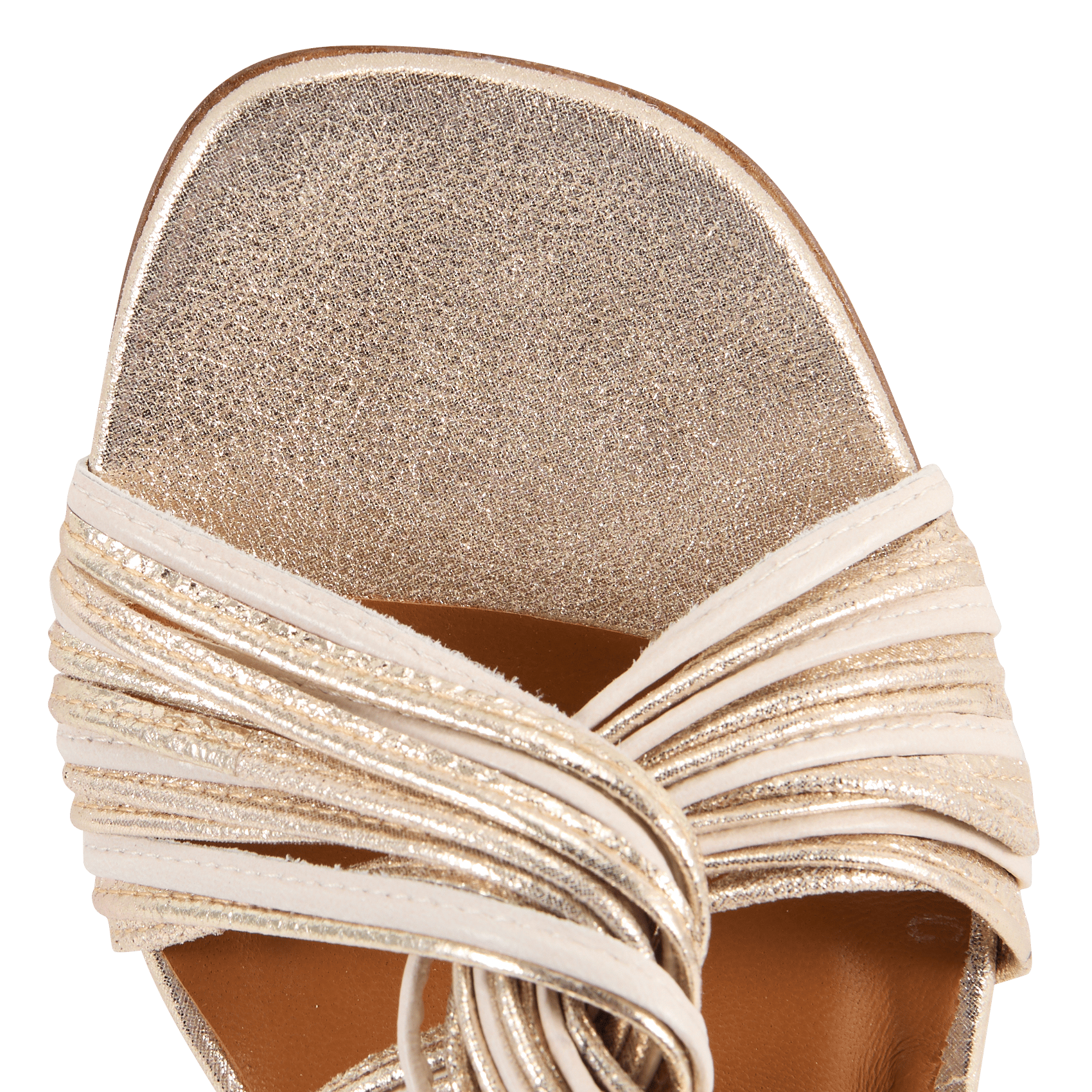 Shiny leather cross-strap heeled sandals MAISON TOUFET Golden