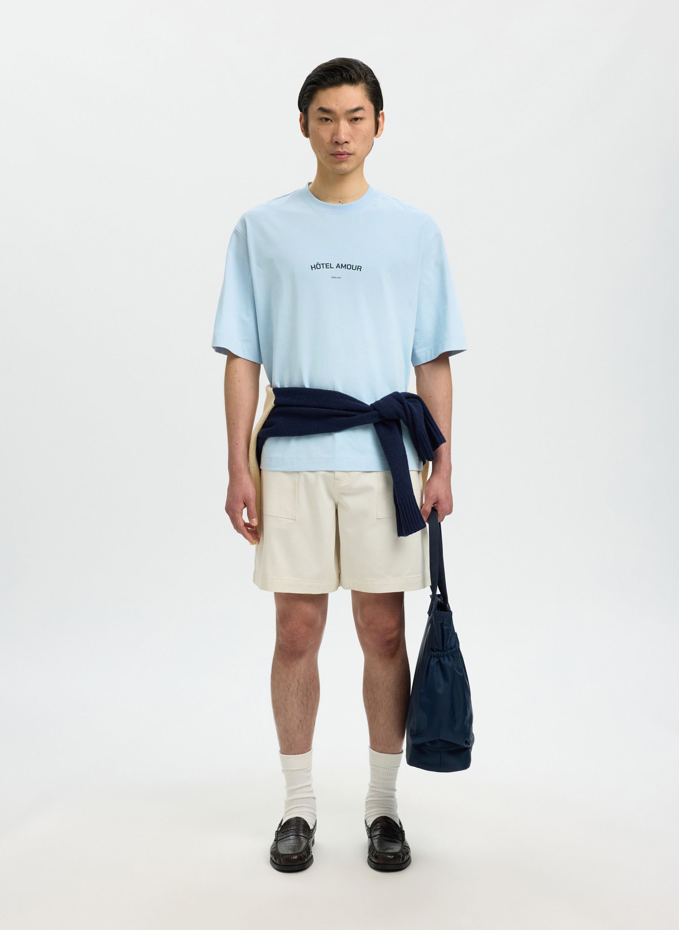 Tee-shirt col rond en coton bio SELECTED Bleu