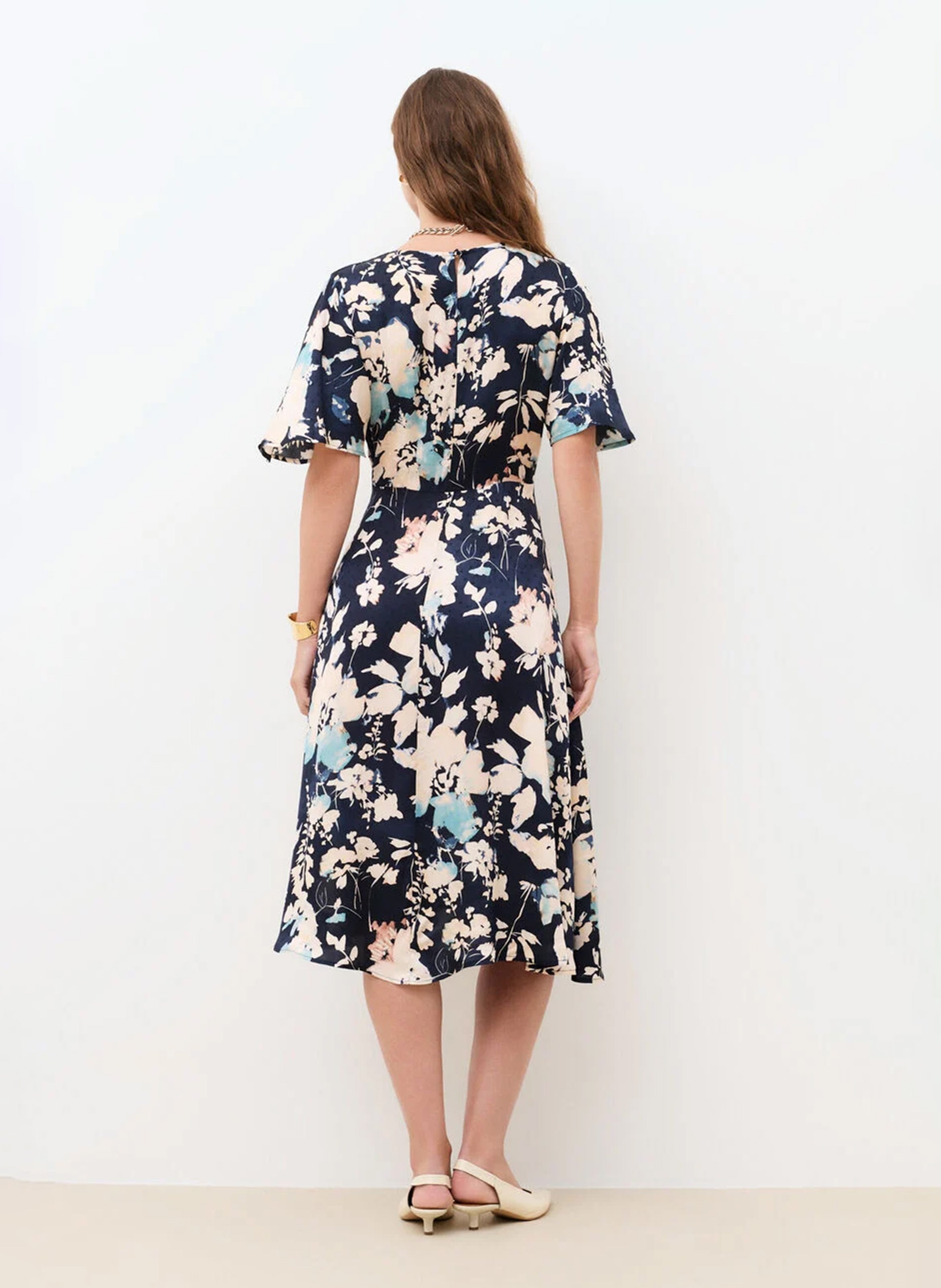 Robe courte col V imprimée CAROLL Bleu