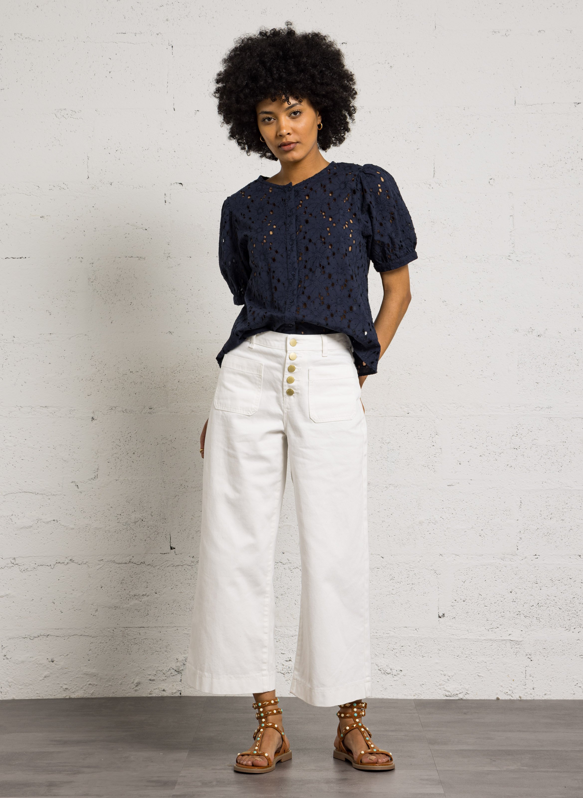 Gerende jeans met hoge taille LA PETITE ETOILE Wit