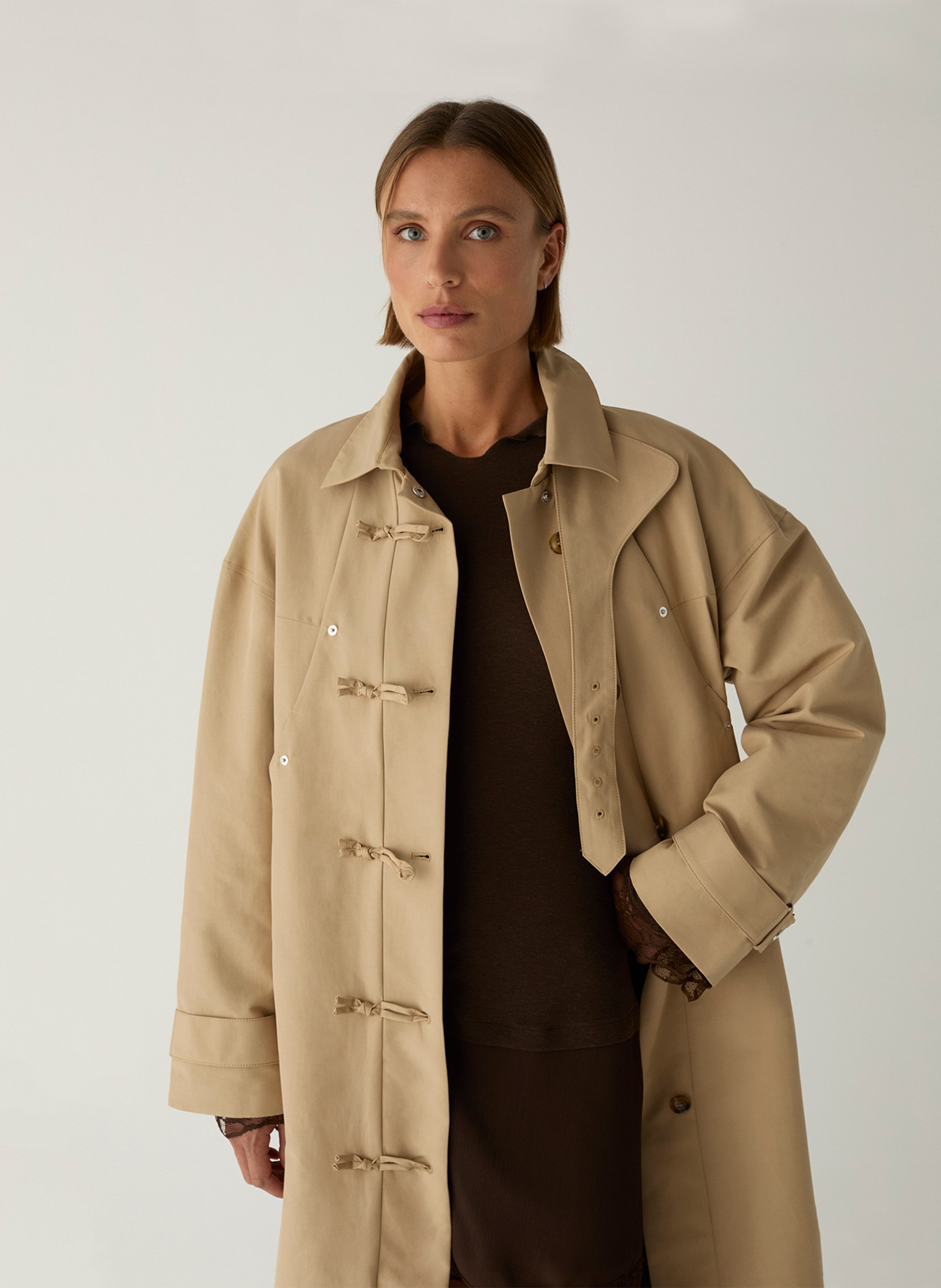 Trenchcoat van katoenmix met reverskraag LAAGAM Beige