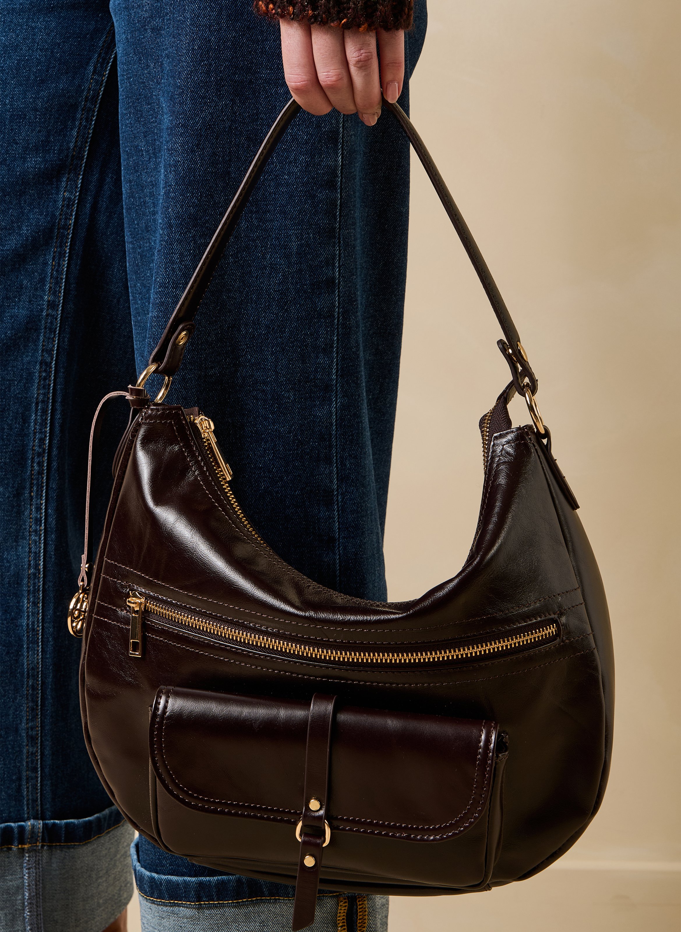 Schultertasche aus Leder LA FEE MARABOUTEE Braun