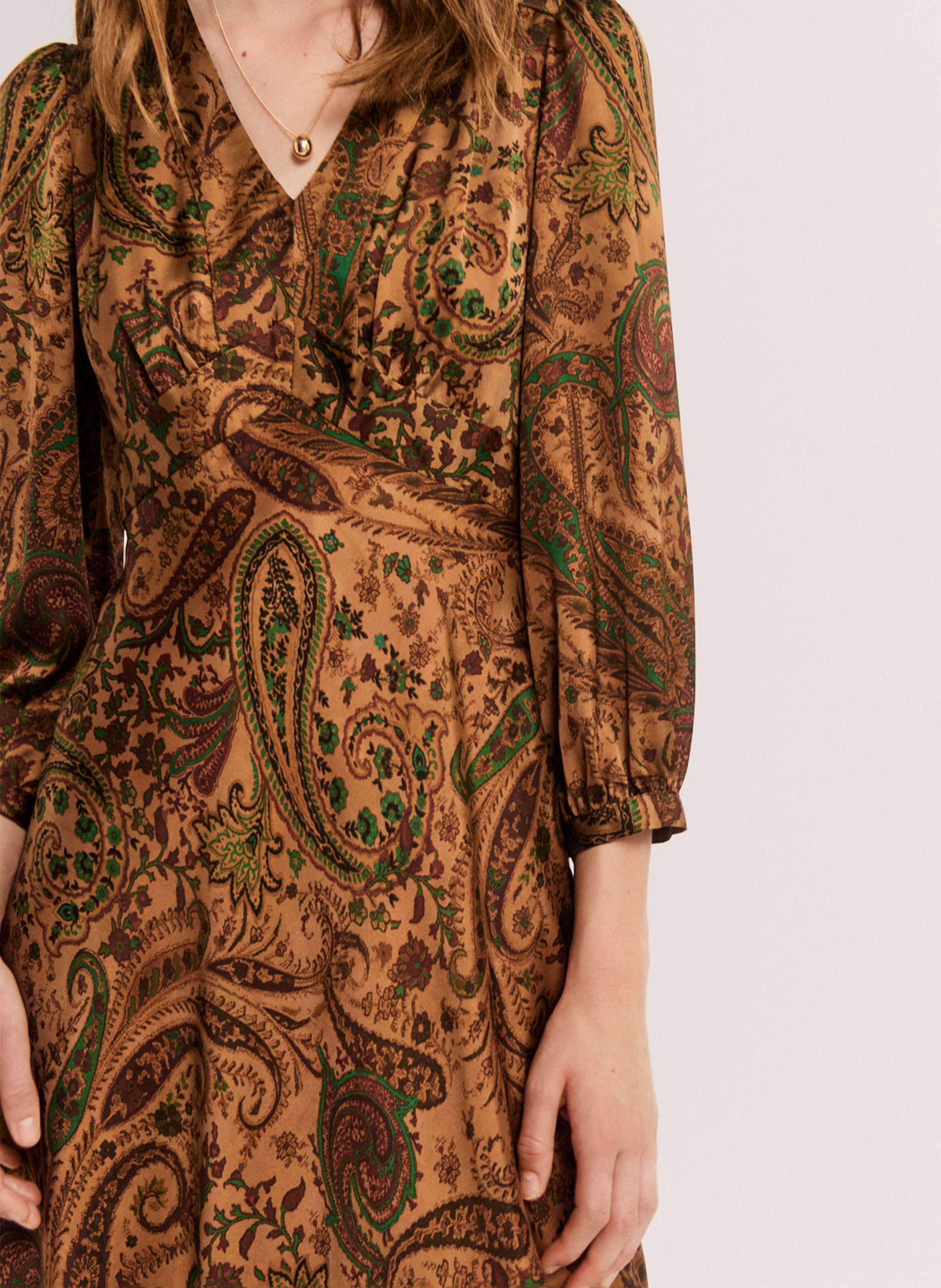 Robe midi cintrée fluide PABLO Marron