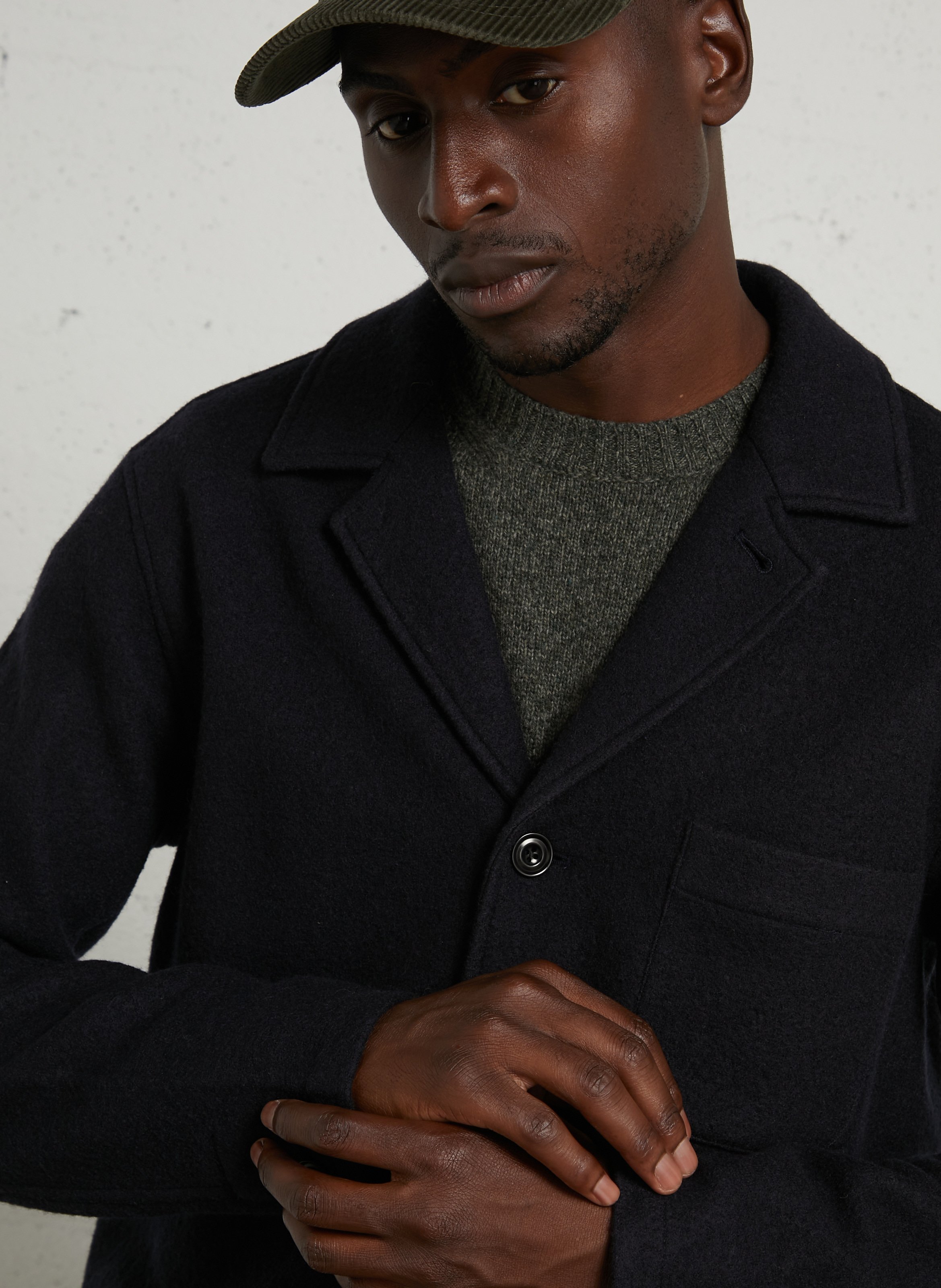 Veste droite col tailleur en laine HARTFORD Bleu
