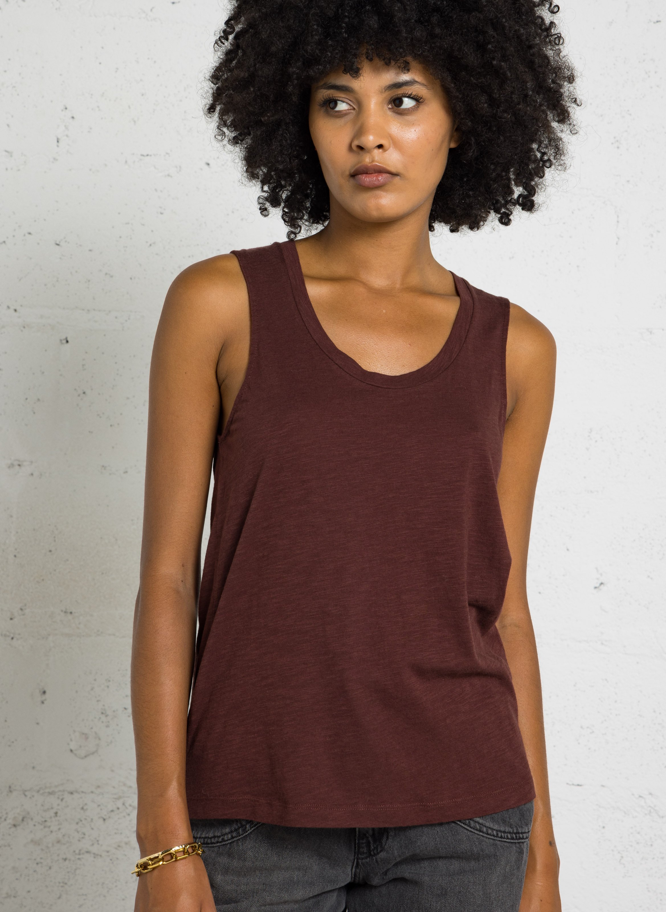 Singlet van katoenmix met ronde hals AMERICAN VINTAGE