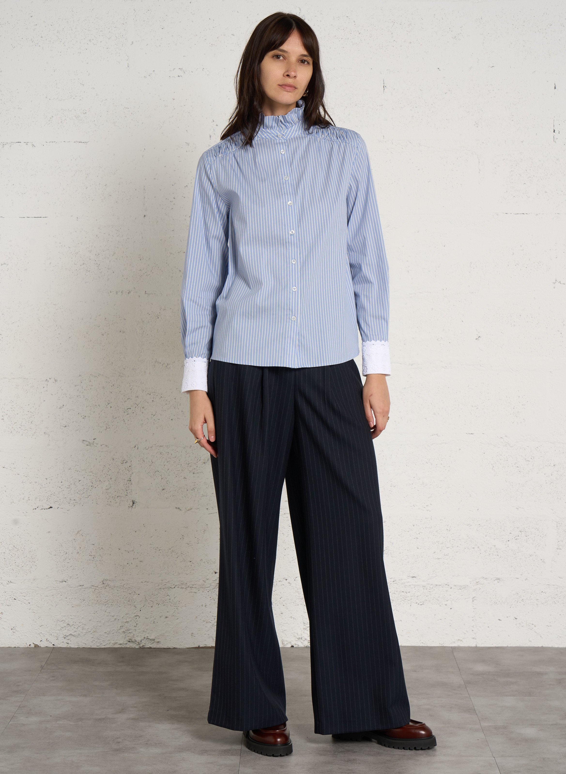 Wijde gestreepte broek met plooien MAISON 123 Blauw