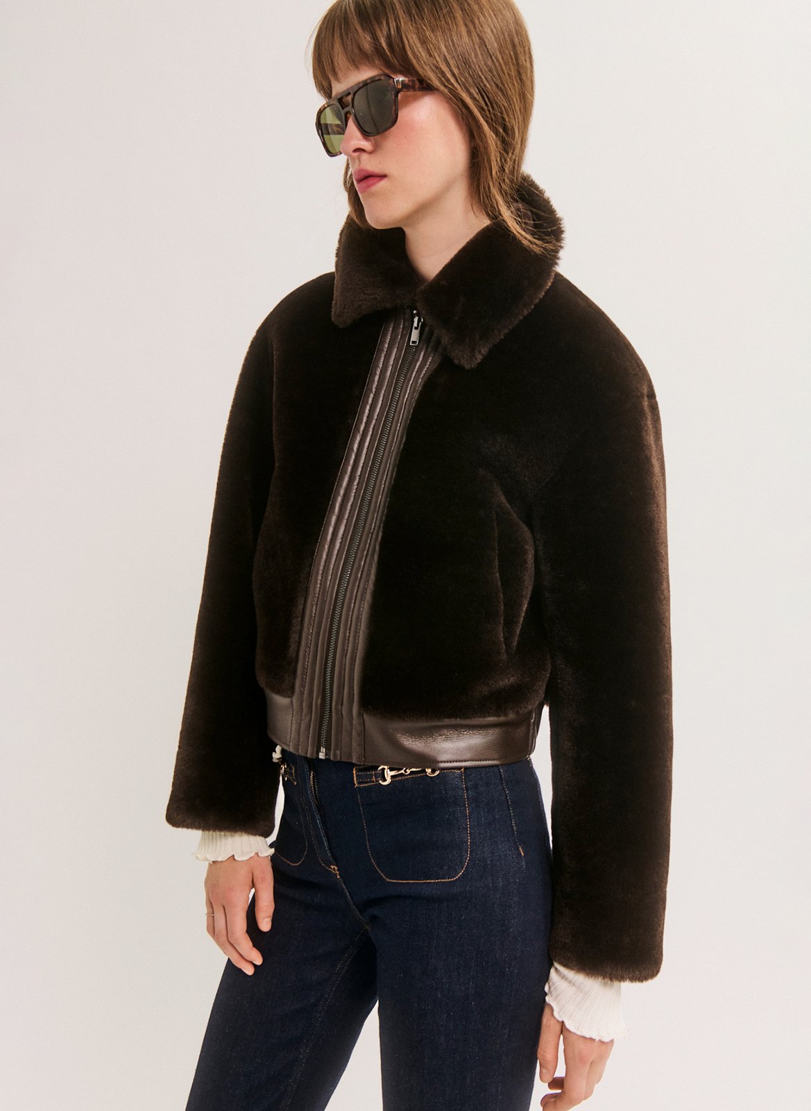 Manteau col classique en fausse fourrure PABLO Bruin