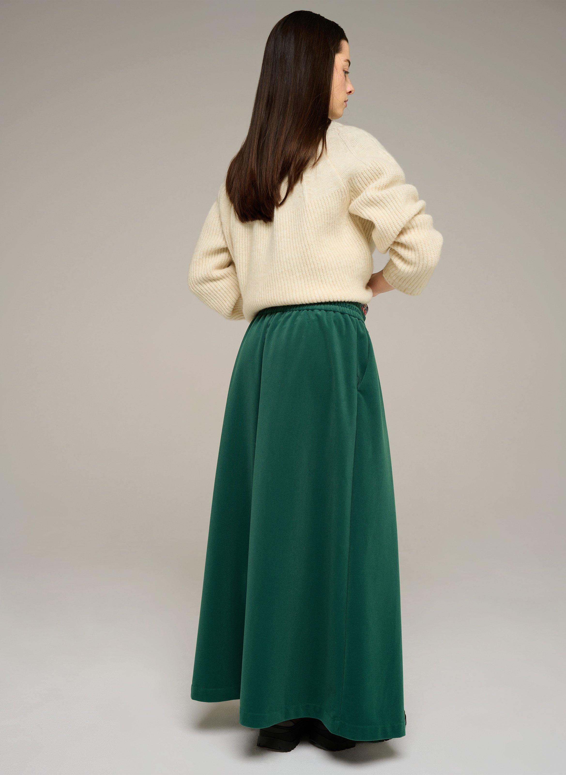 Long flared corduroy skirt COTELAC ACOTE Green