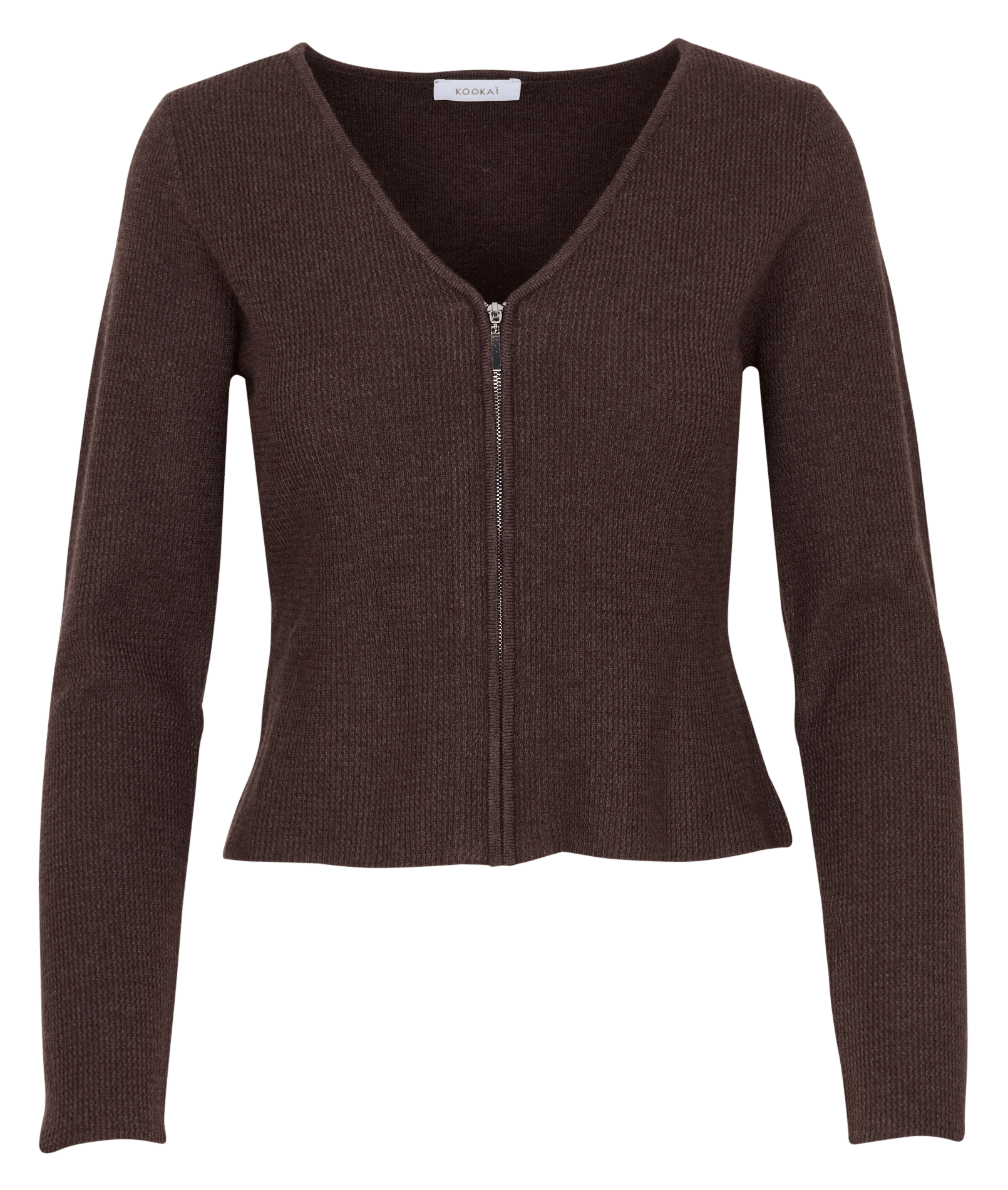 Straight zip-up V-neck cardigan KOOKAI Brown