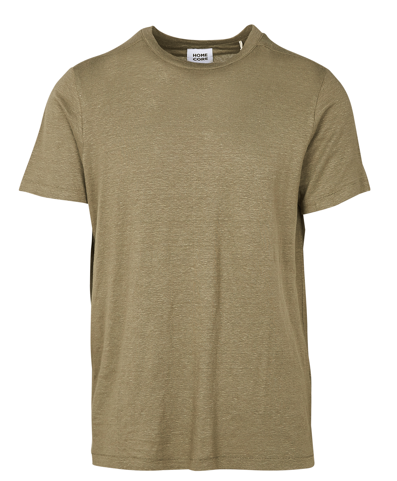 Camiseta regular fit de mezcla de lino con cuello redondo CaquiHOMECORE