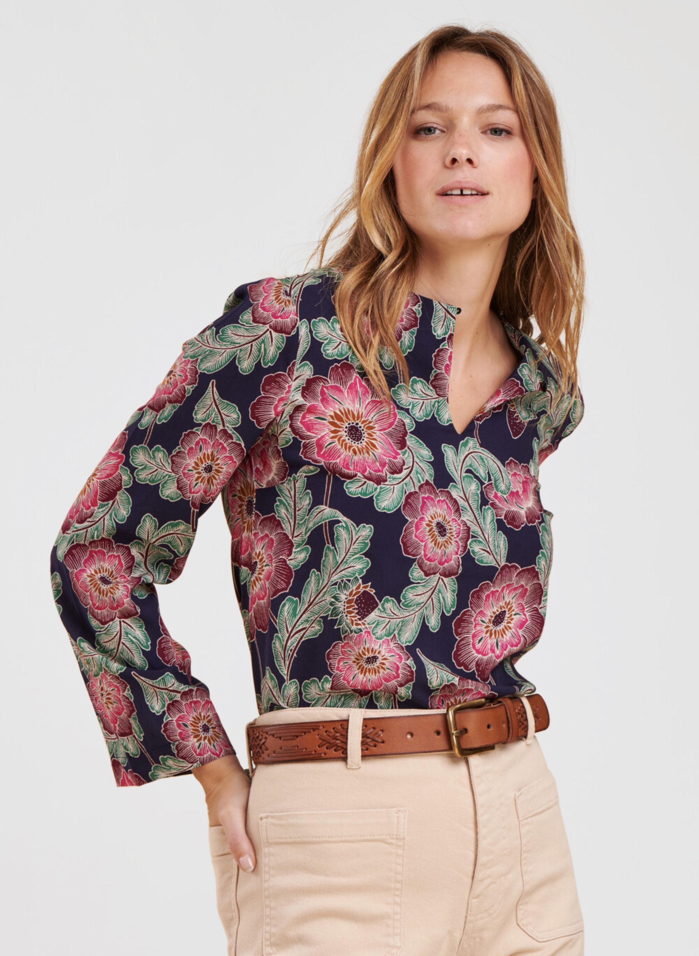 Top col rond motifs florales Multicolore