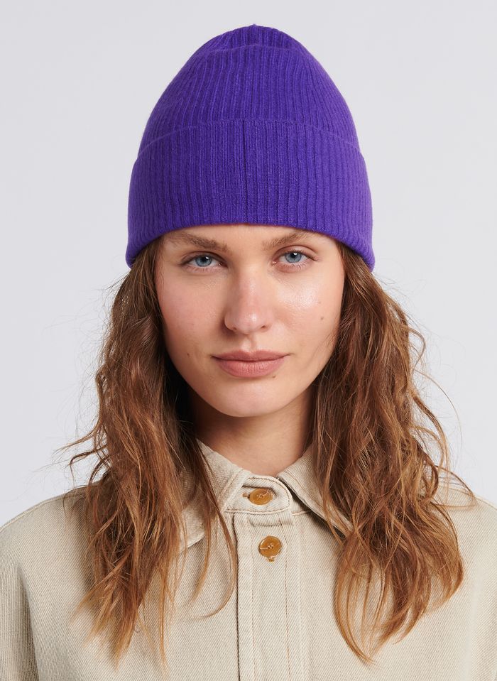 Bonnet tricoté bleu violet femme