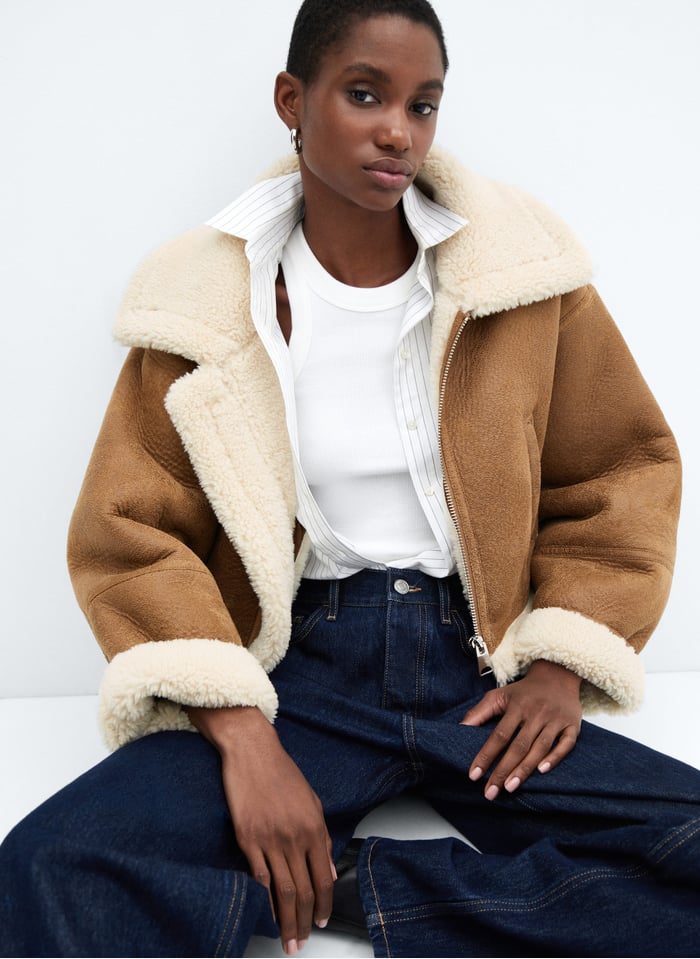 Blouson Double Face Effet Mouton Beige Clair Mango Femme Place