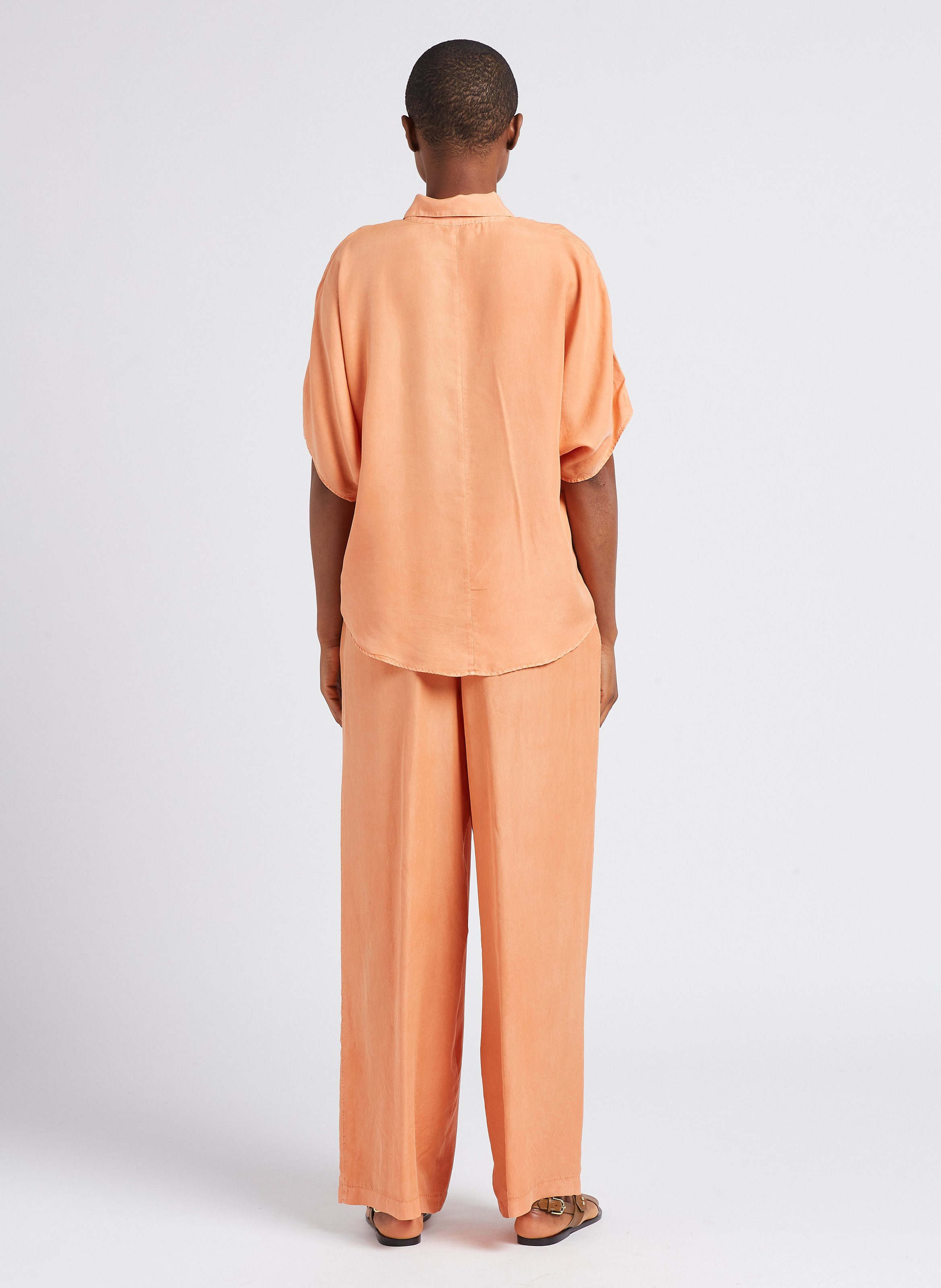 Pantalon large fluide en soie POMANDERE Orange