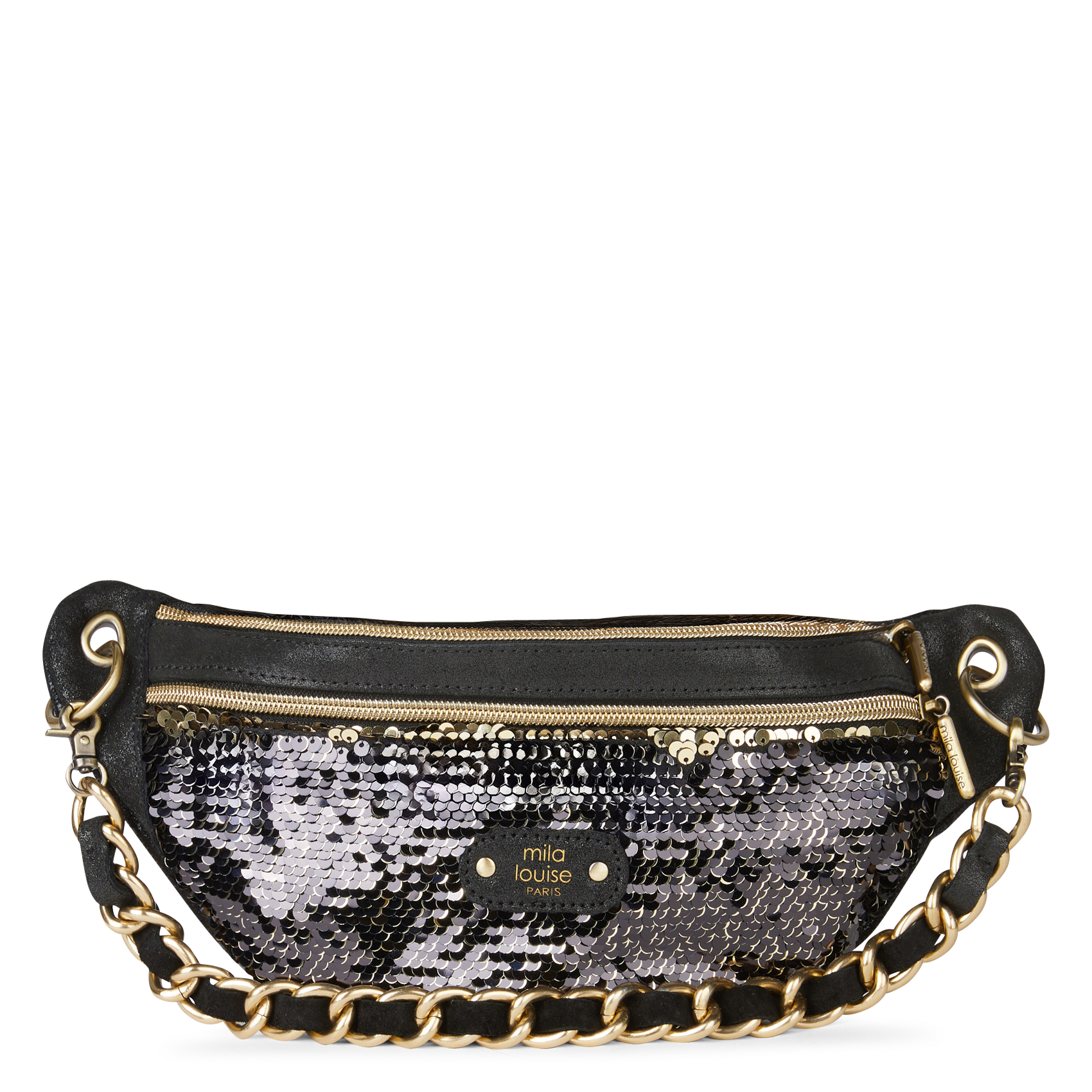 Sequin leather fanny pack MILA LOUISE Black