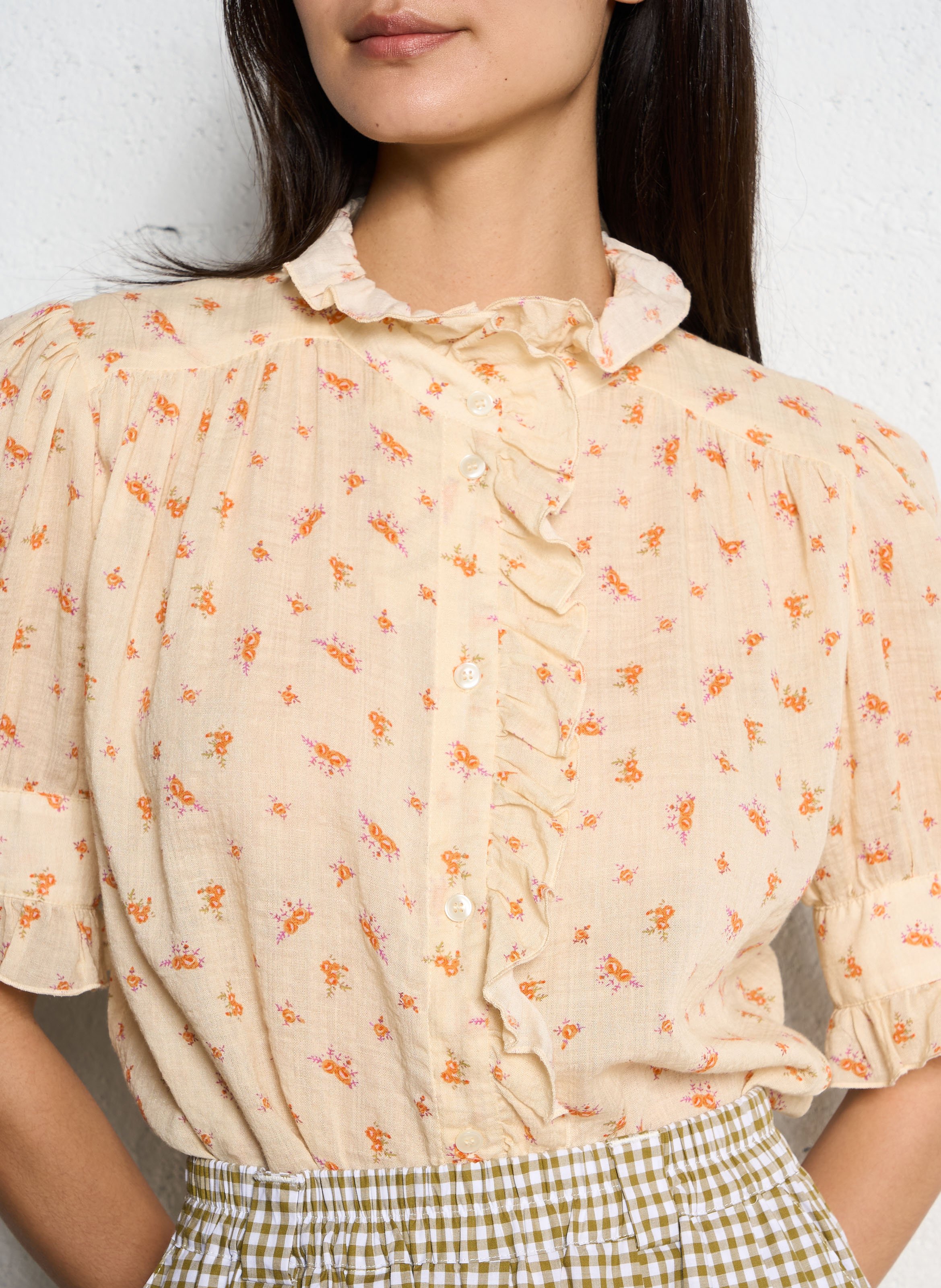 Bloemenprint top met ruches SUZIE WINKLE Beige