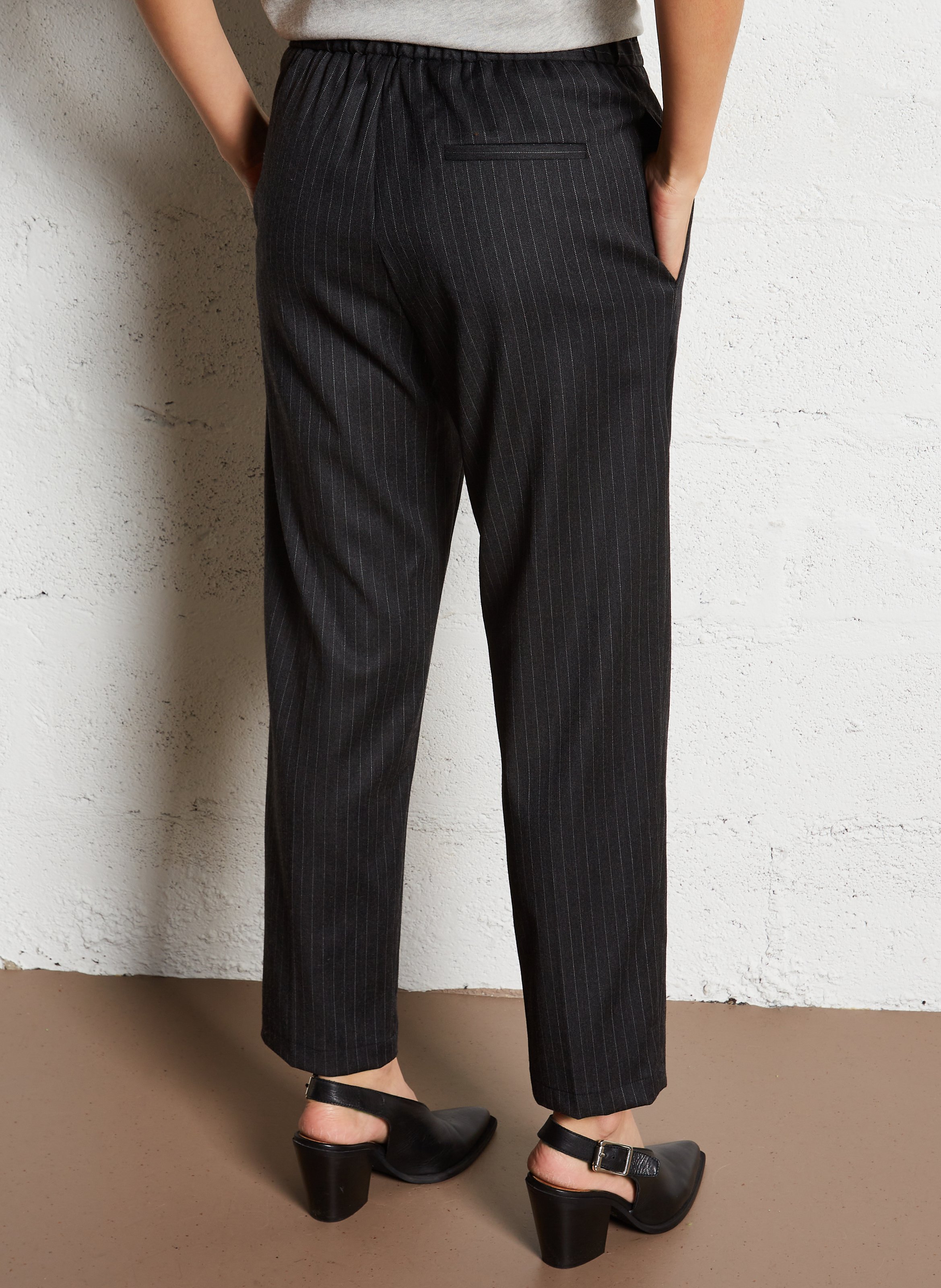 Pantalon carotte en laine mélangée à rayures POMANDERE Gris