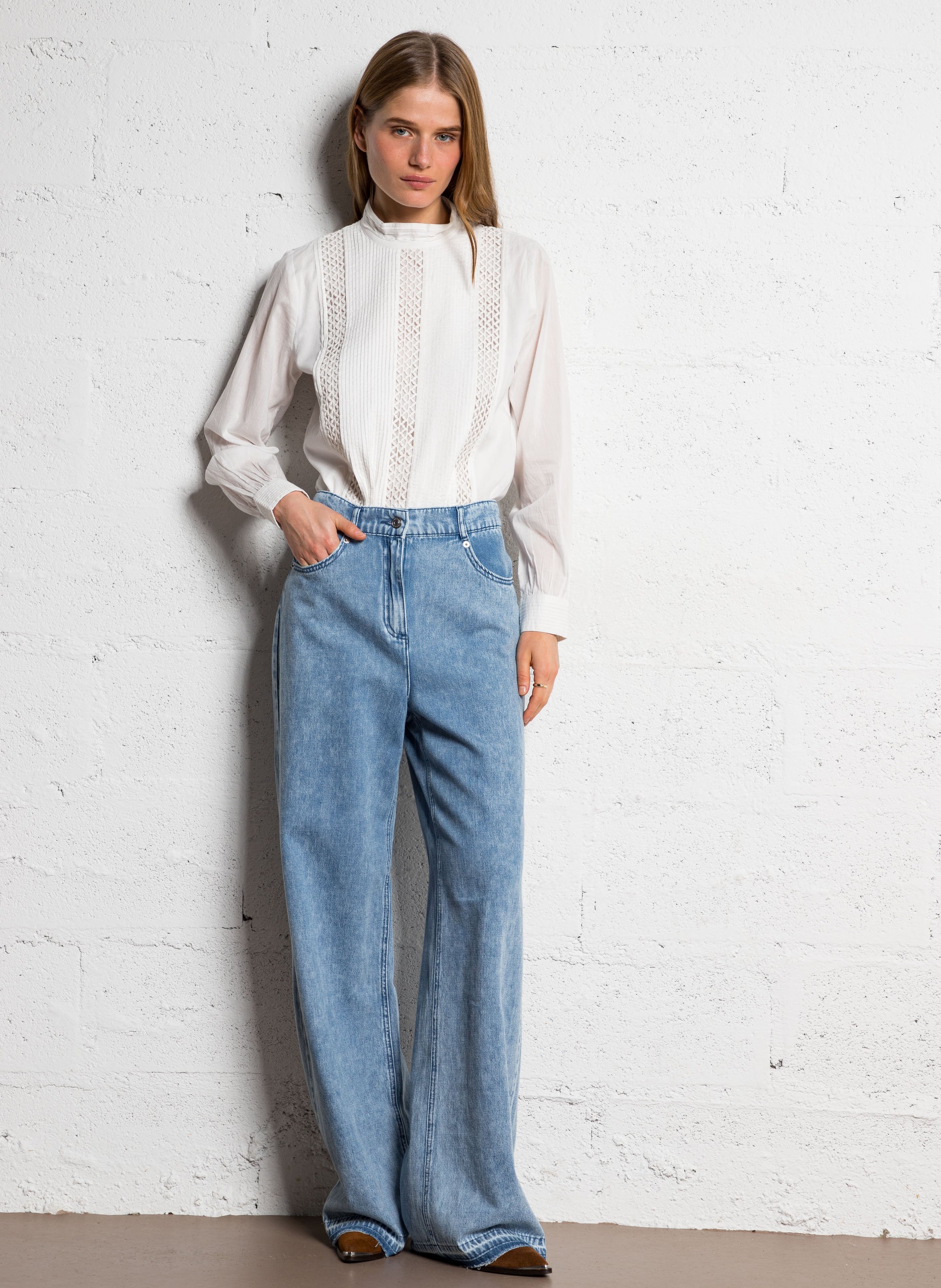 High-rise cotton-blend bootcut jeans IKKS Blue