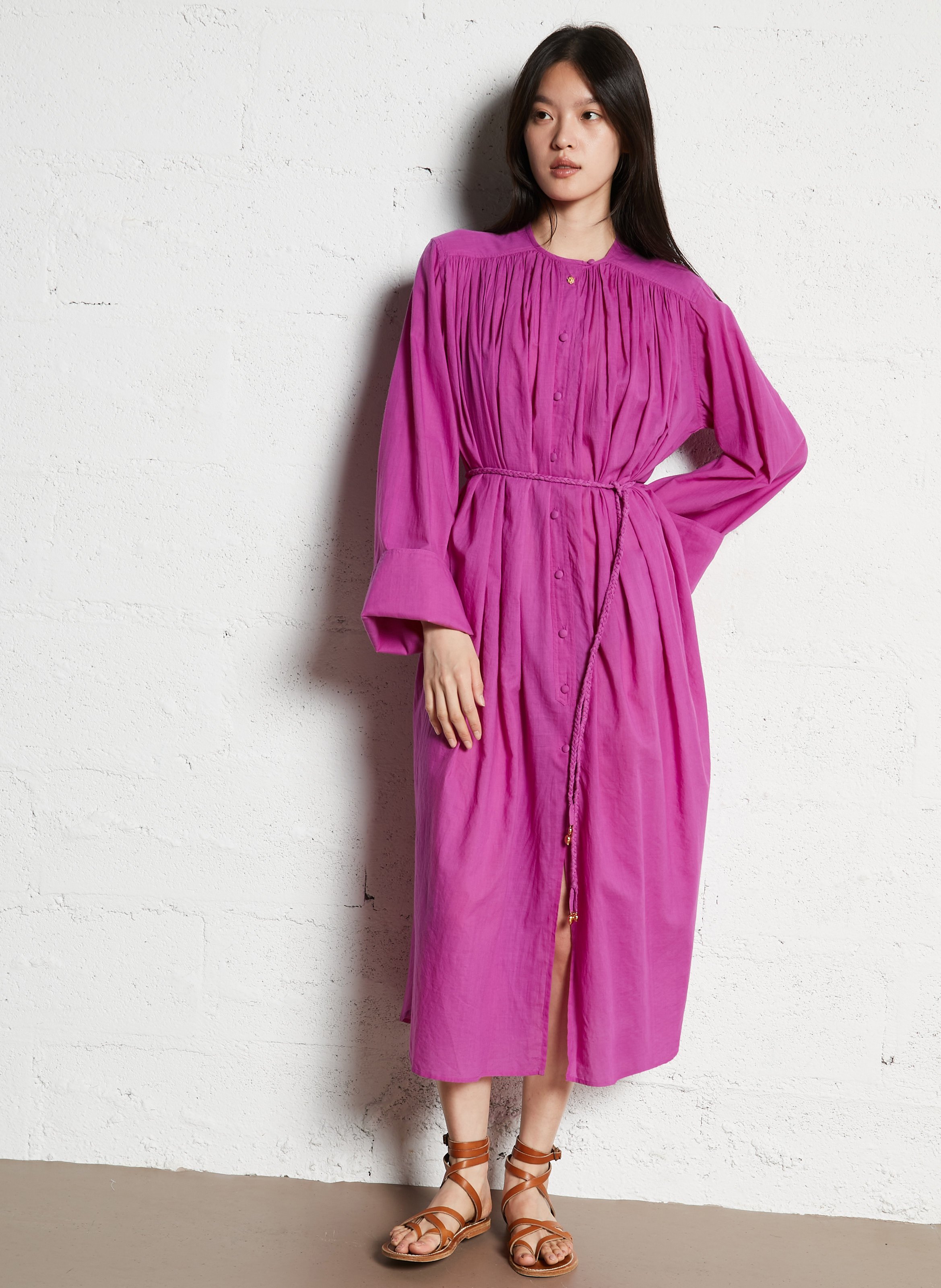 Long cotton dress with round neck LAURENCE BRAS Purple