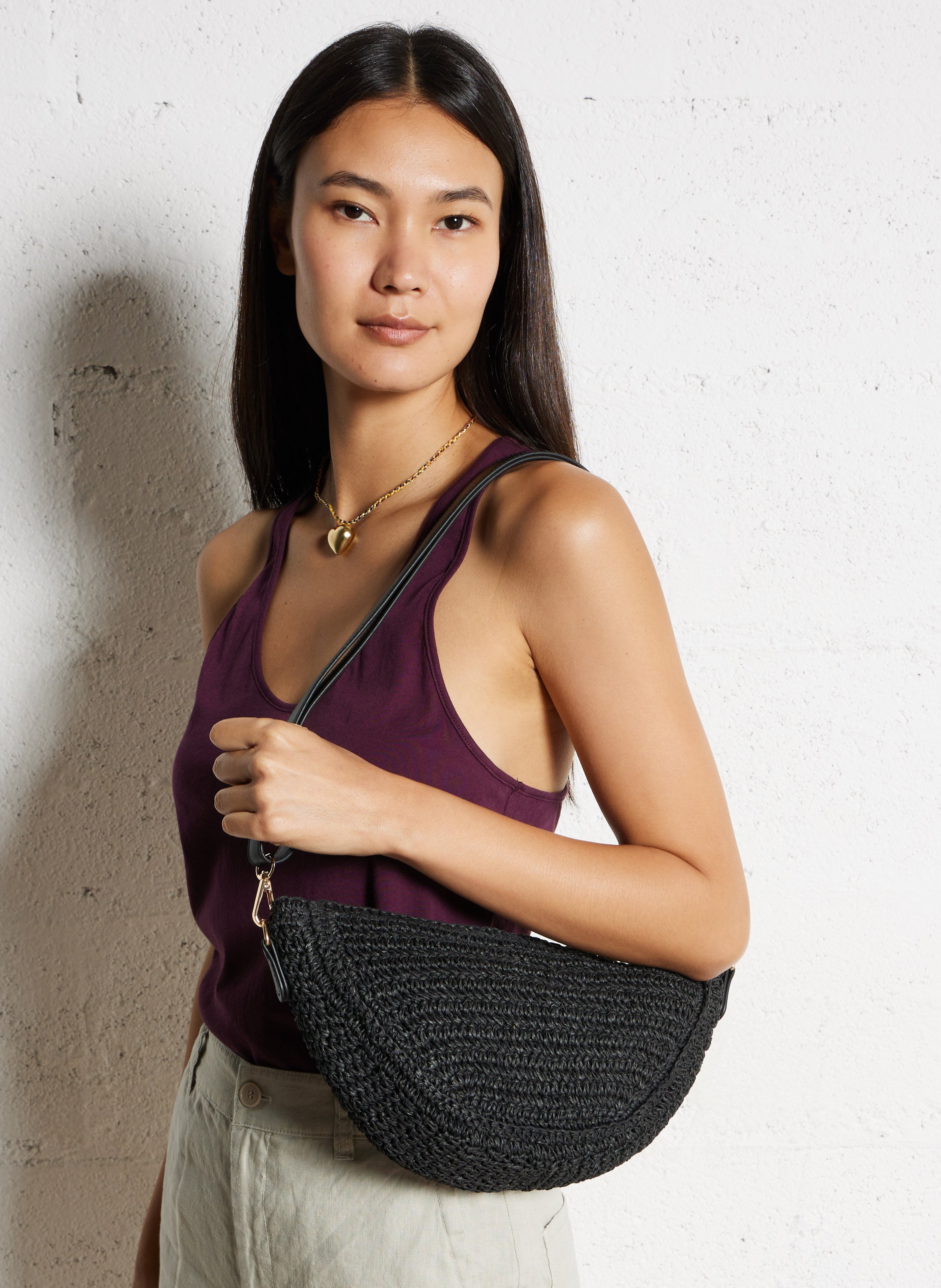 Straw shoulder bag PIECES Black